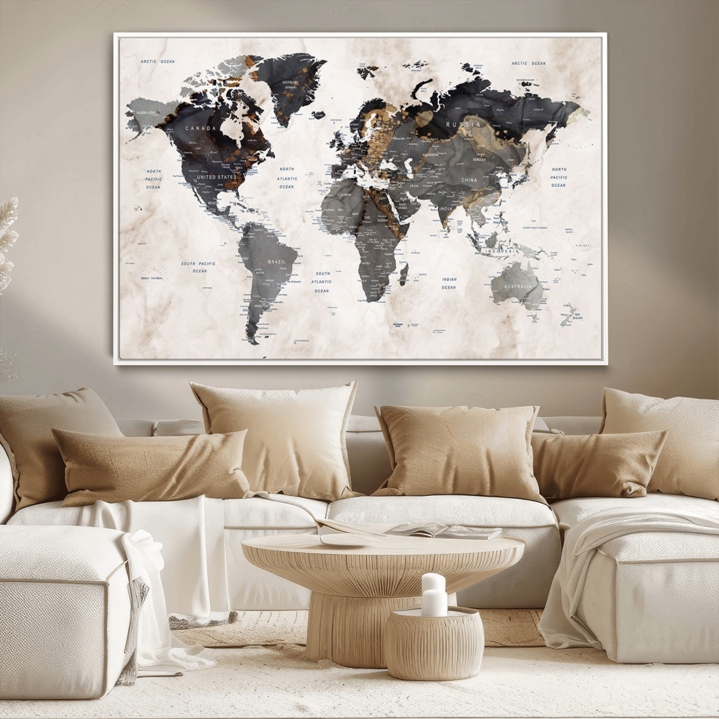 MGV-FC-36X24 - Push Pin World Map Canvas Print – Framed Wall Art for Couples to Track Their Travels – Anniversary
