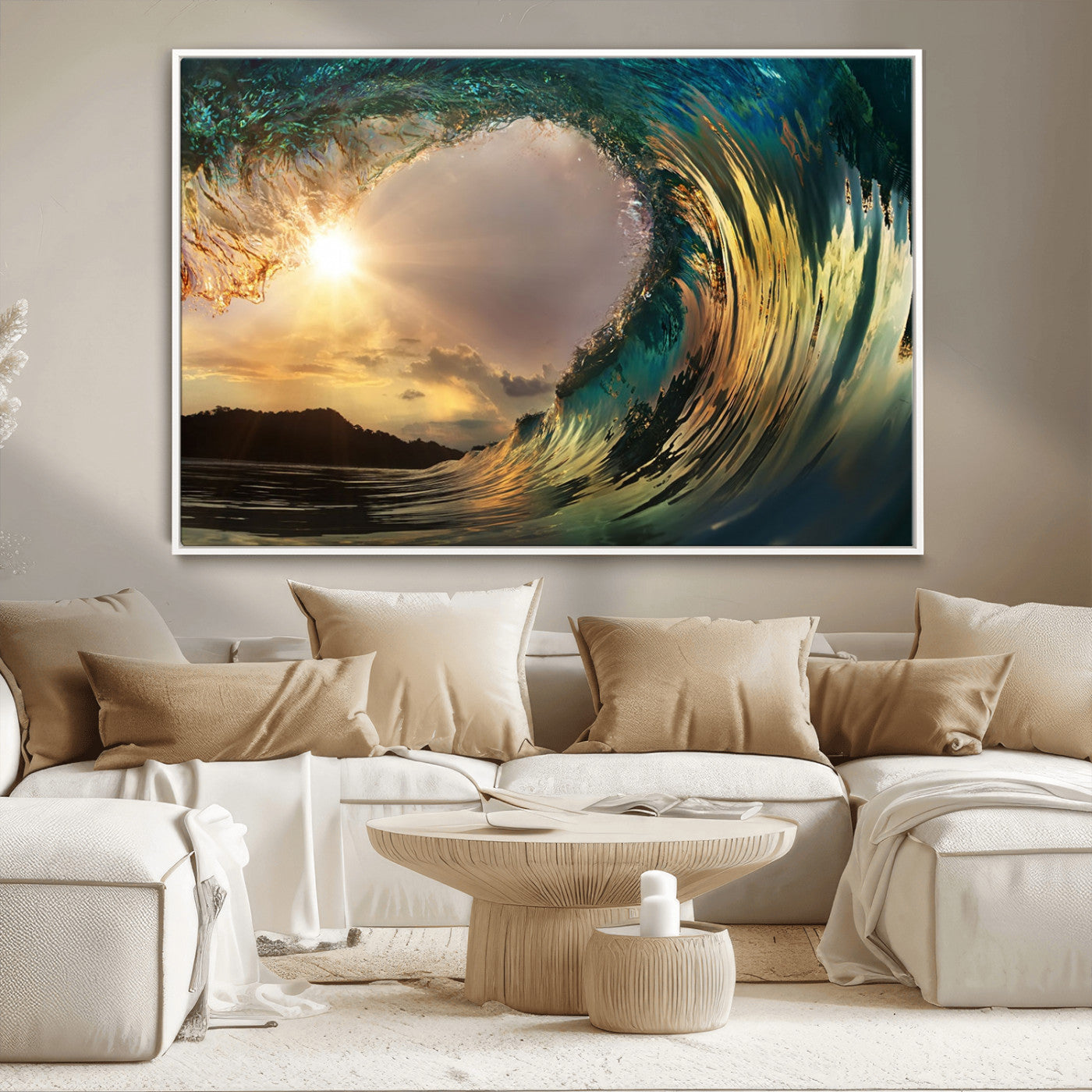 MGV-FC-36X24 - Golden Wave Sunset Giclee Canvas Print – Large Coastal Wall Art for Nature Lovers, Captivating Ocean Wave Decor