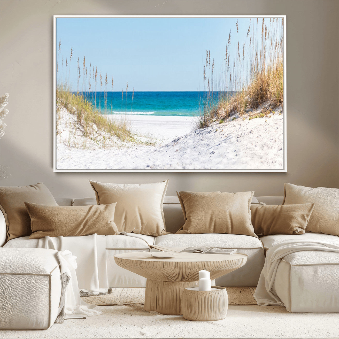 MGV-FC-36X24 - Serene Coastal Dune Path with Ocean View, 3-Panel Beach Canvas Wall Art, Tranquil Seascape Giclee Print, Gallery Wrap, Perfect for Coastal Home Decor