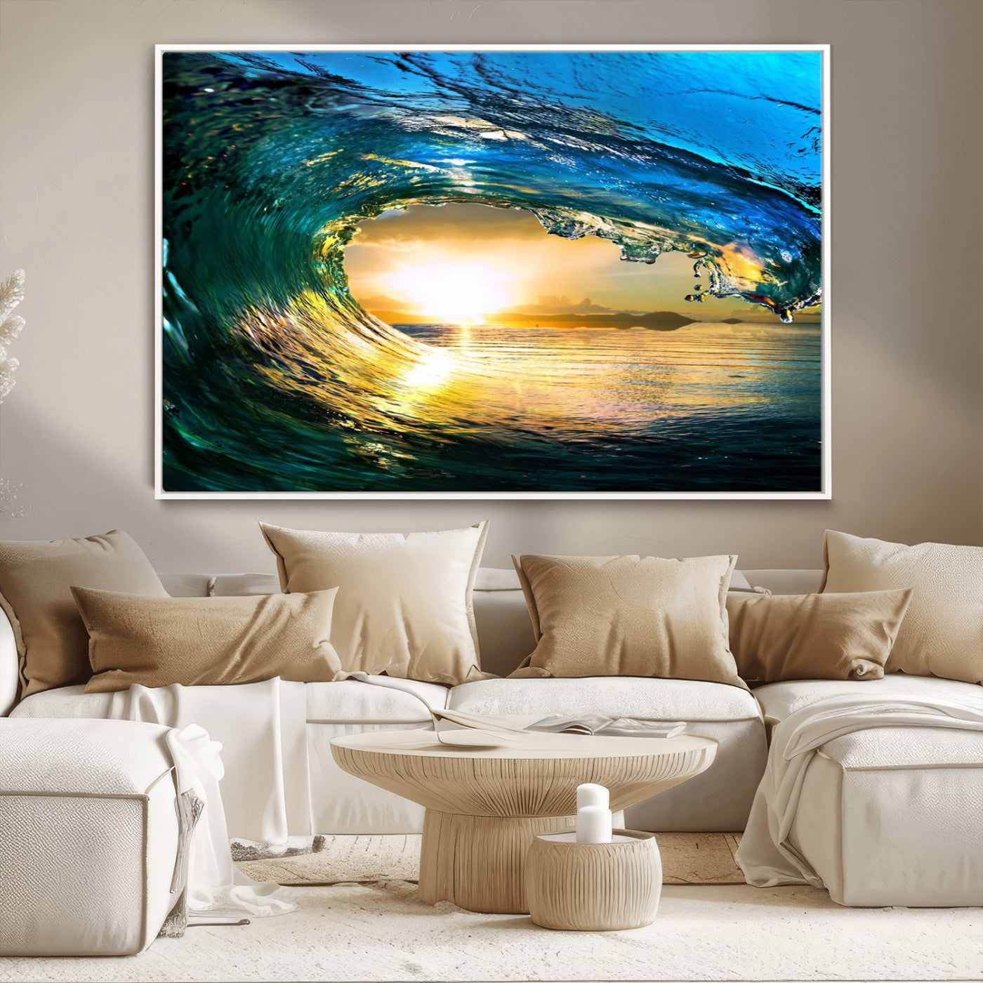MGV-FC-36X24 - Ocean Wave at Sunset Canvas Art, Large Wall Print of Vibrant Water Waves, Coastal Art for Living Room and Dining Room