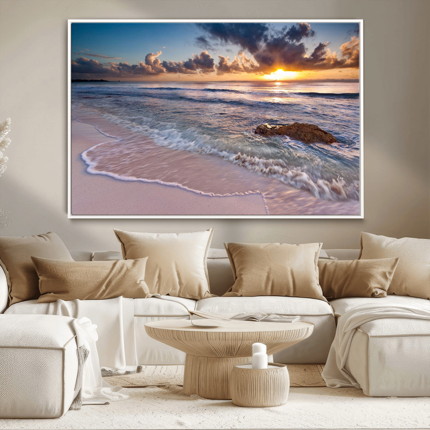 -Sea Ocean Sunset Beach Wall Art Canvas Print