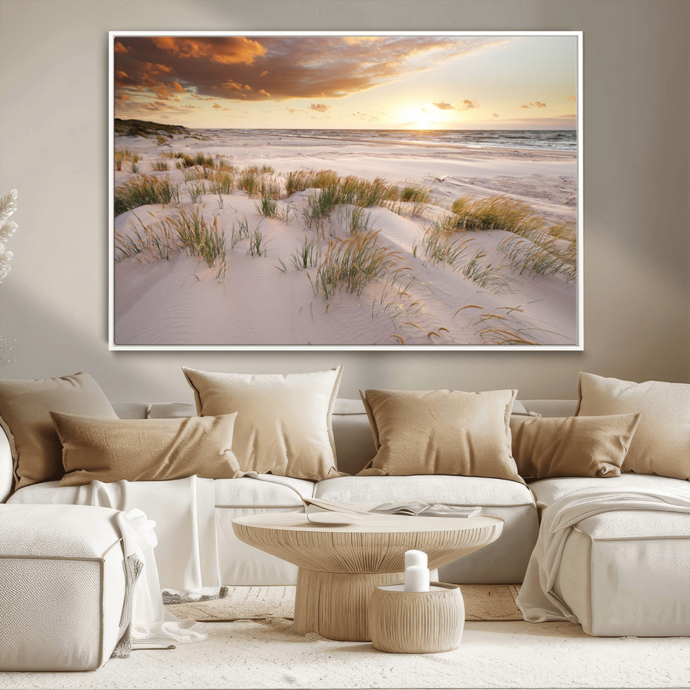 MGV-FC-36X24 - Flight Over Coastal Beach Landscape, Flight Over Coastal Beach Print Canvas Wall Art