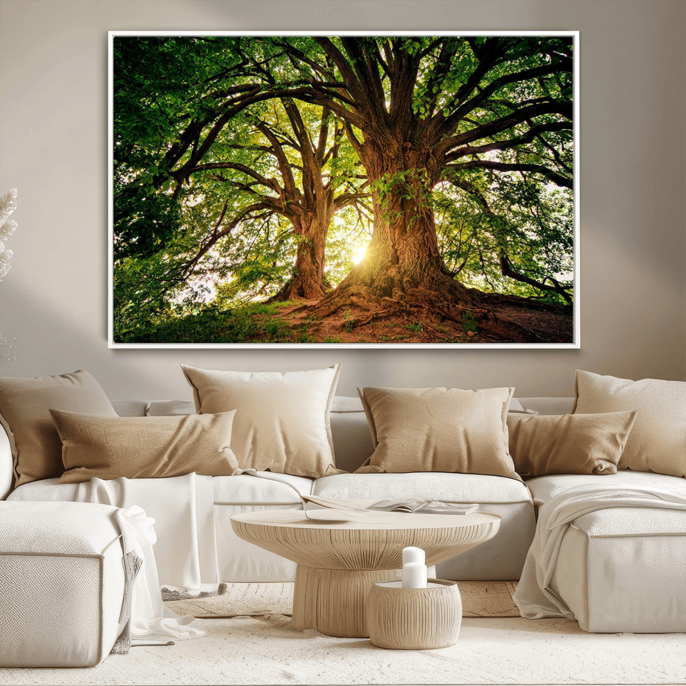MGV-FC-36X24 - Majestic Ancient Tree Wall Art, Nature-Inspired Canvas Print, Woodland Art, Tree of Life Artwork, Sunlit Forest, Giclee Nature Print