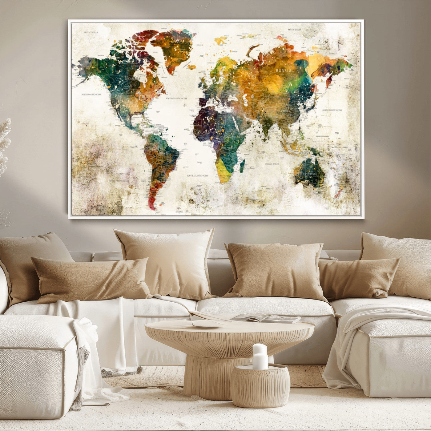 MGV-FC-36X24 - Push Pin World Map Canvas Print – Framed Wall Art for Couples to Track Their Travels – Anniversary
