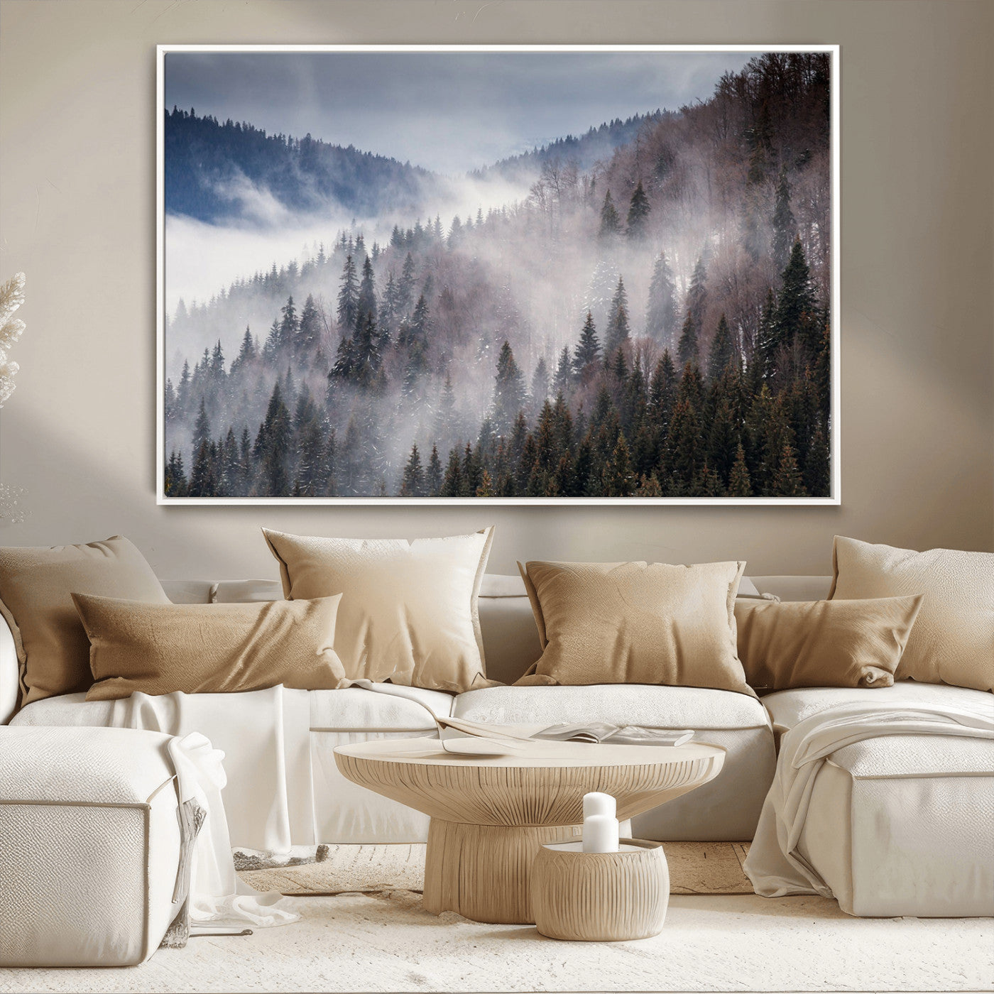 MGV-FC-36X24 - Beautiful Rising Fog in Winter Mountain Landscape - Framed Rising Fog in Winter Mountain Canvas