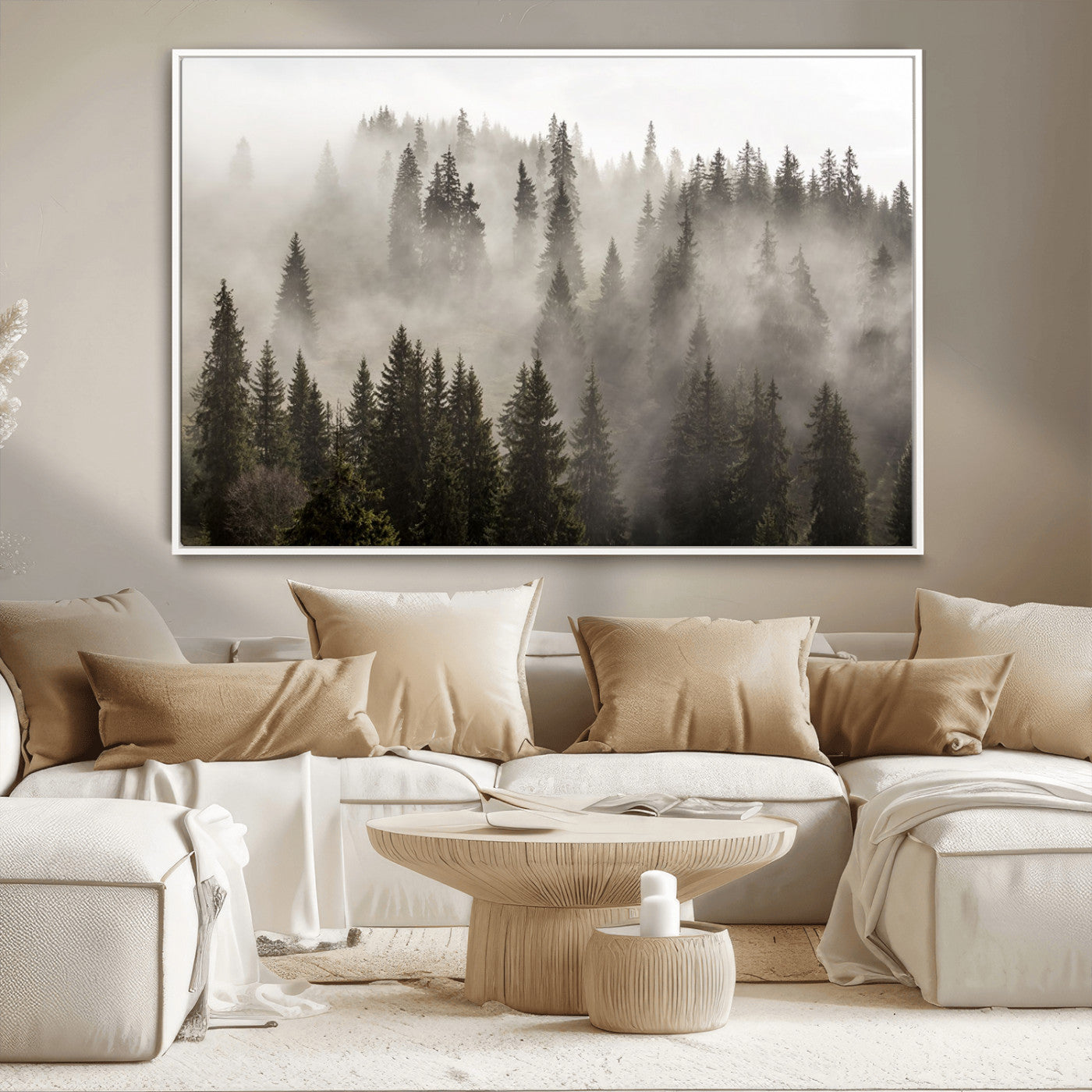 MGV-FC-36X24 - Foggy Mountain Wall Art | 3-Panel Foggy Forest and Mountain Landscape | Large Giclee Print for