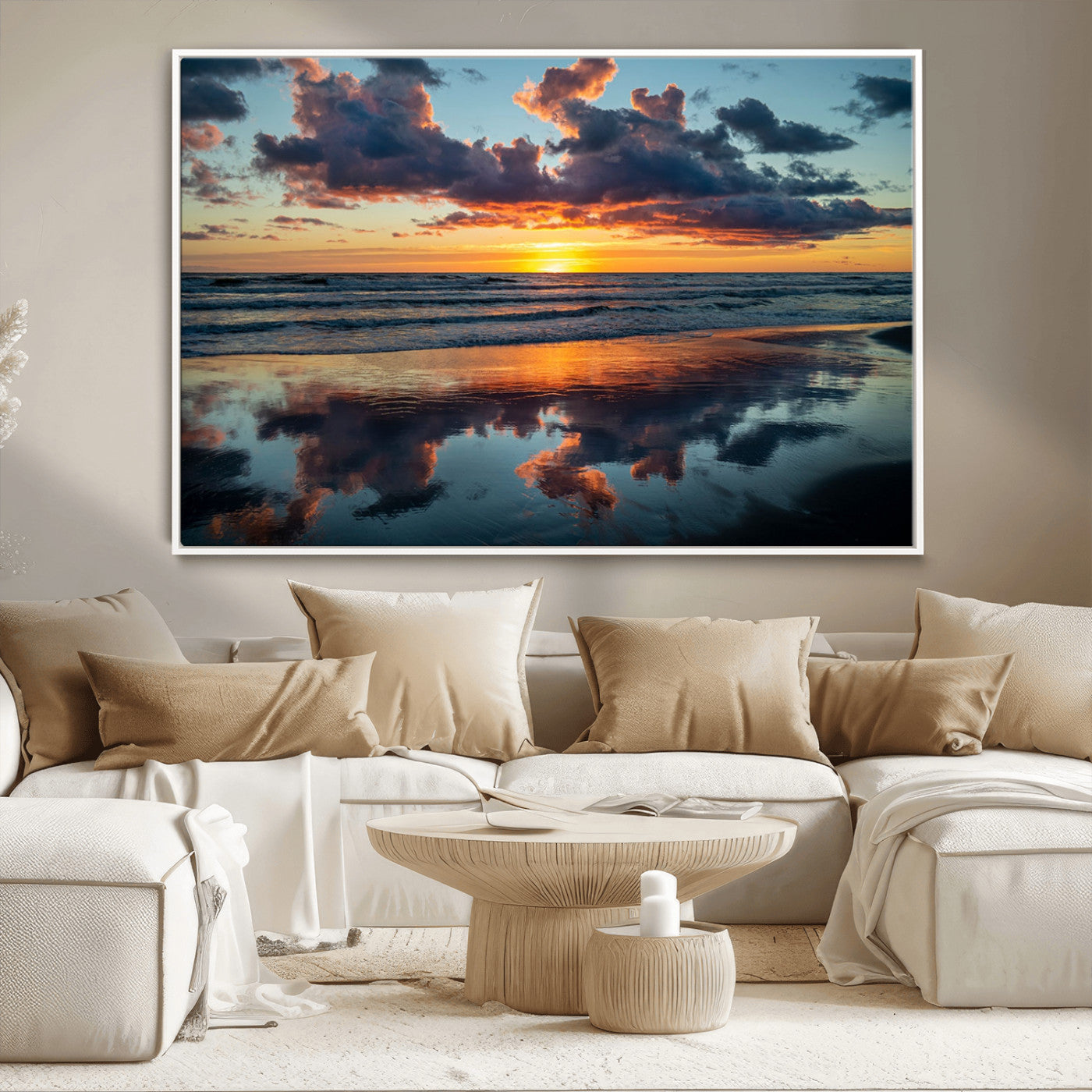 MGV-FC-36X24 - Beach Sunset Print - Stunning Ocean Canvas Artwork with Sunset Reflection Design for Elegant Home or