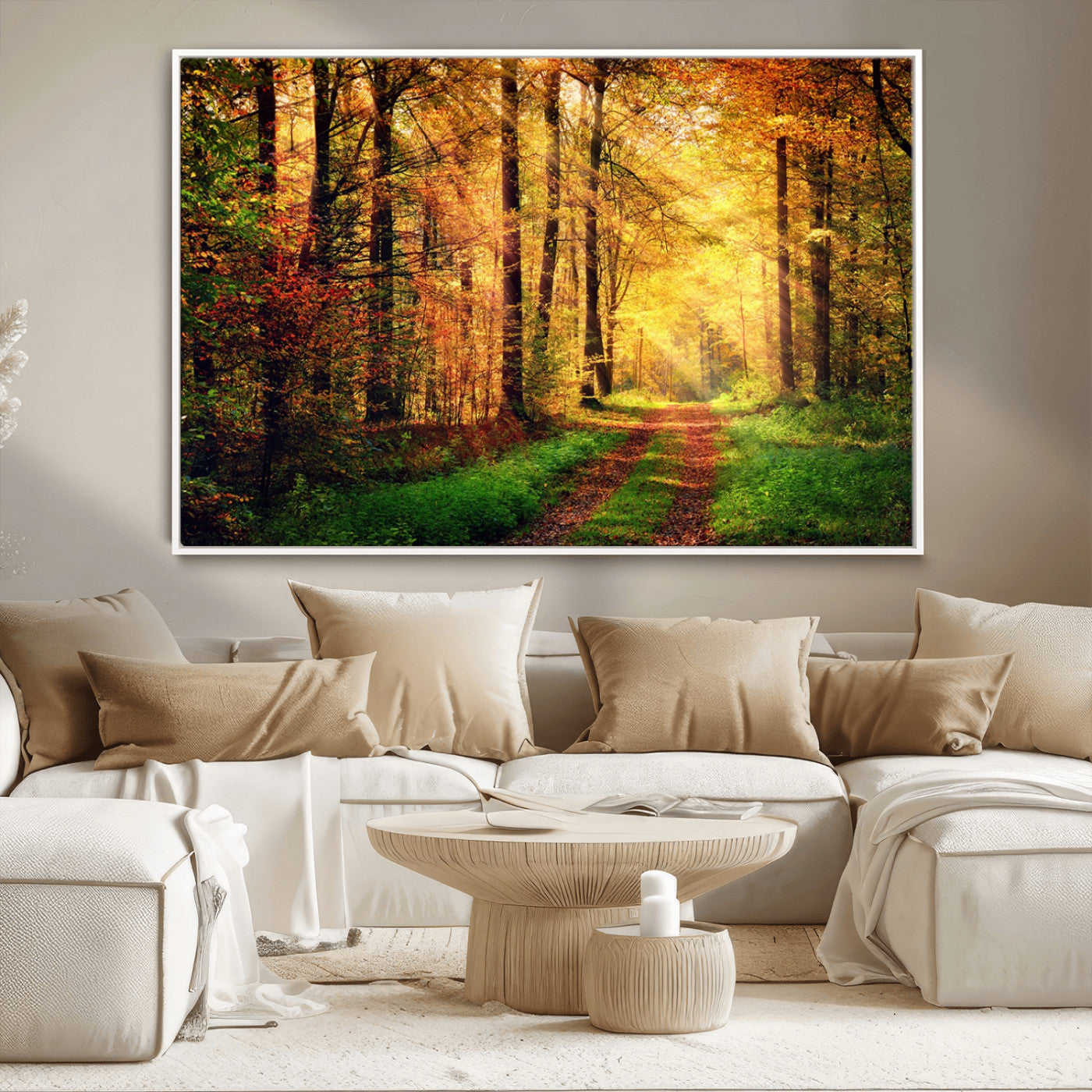 MGV-FC-36X24 - Forest Fall Wall Art Print - Sunlight Through Trees Wall Art Canvas Print