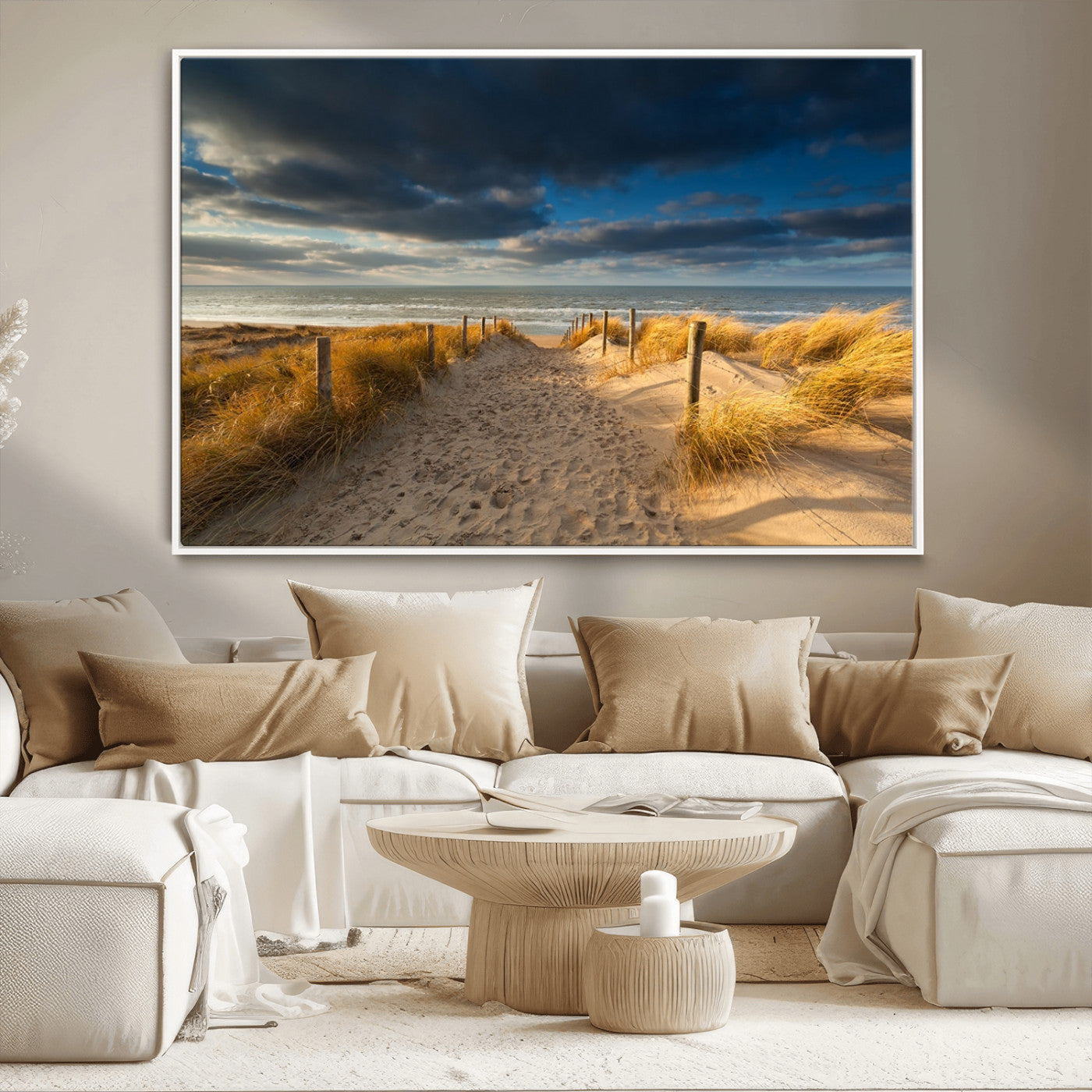 MGV-FC-36X24 - Ocean Beach Dark Clouds Wall Art Canvas Print