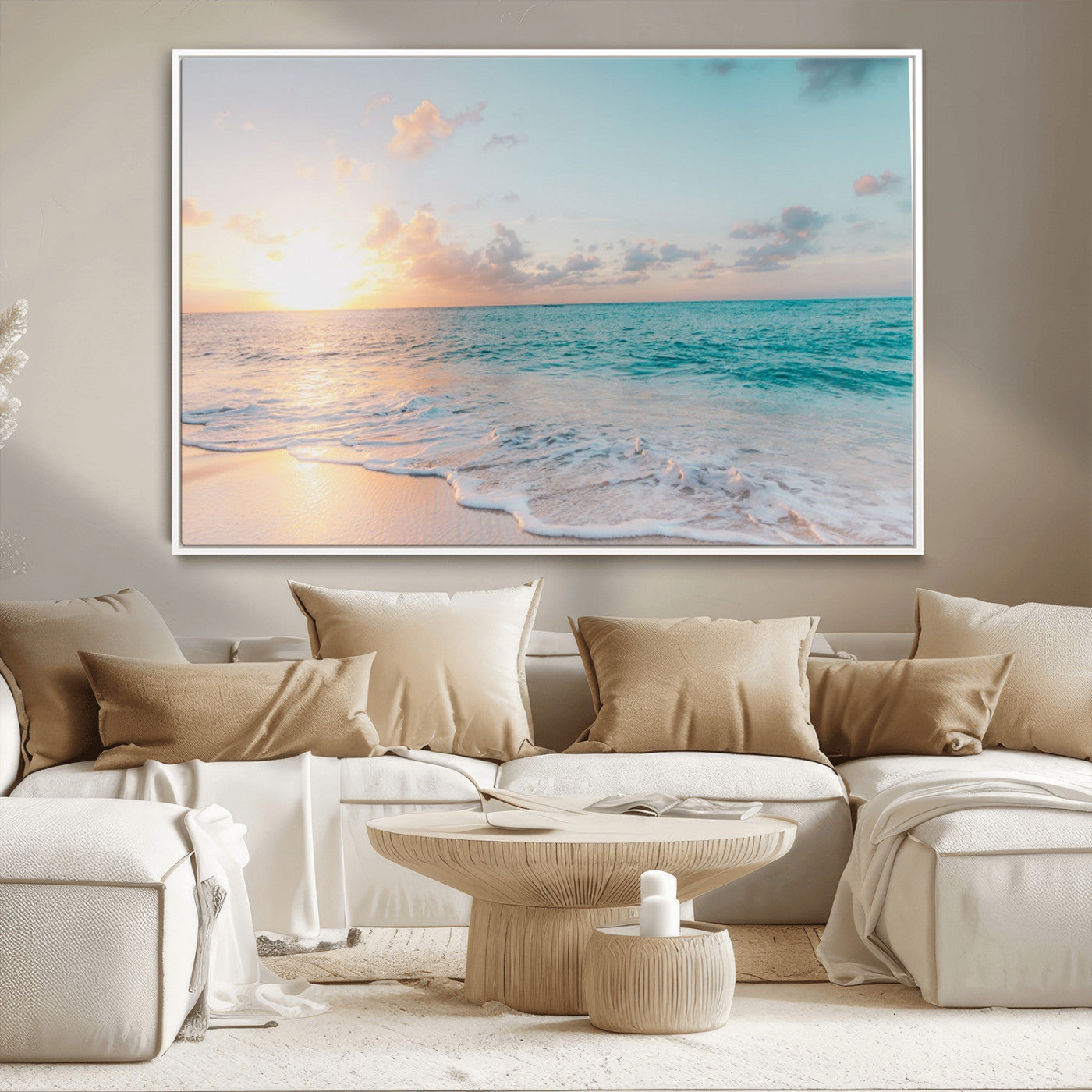 MGV-FC-36X24 - Tranquil Ocean Beach Sunset Canvas Wall Art | 3-Panel Coastal Decor