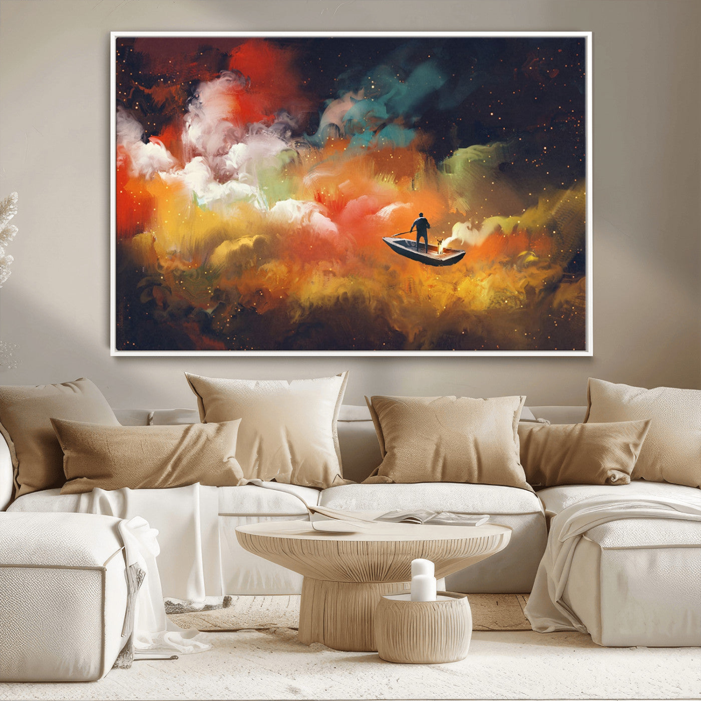 MGV-FC-36X24 - Surreal Space Adventure Canvas Wall Art – Dreamlike Abstract Galaxy Print – Framed and Ready to Hang for Living Room or Bedroom Decor