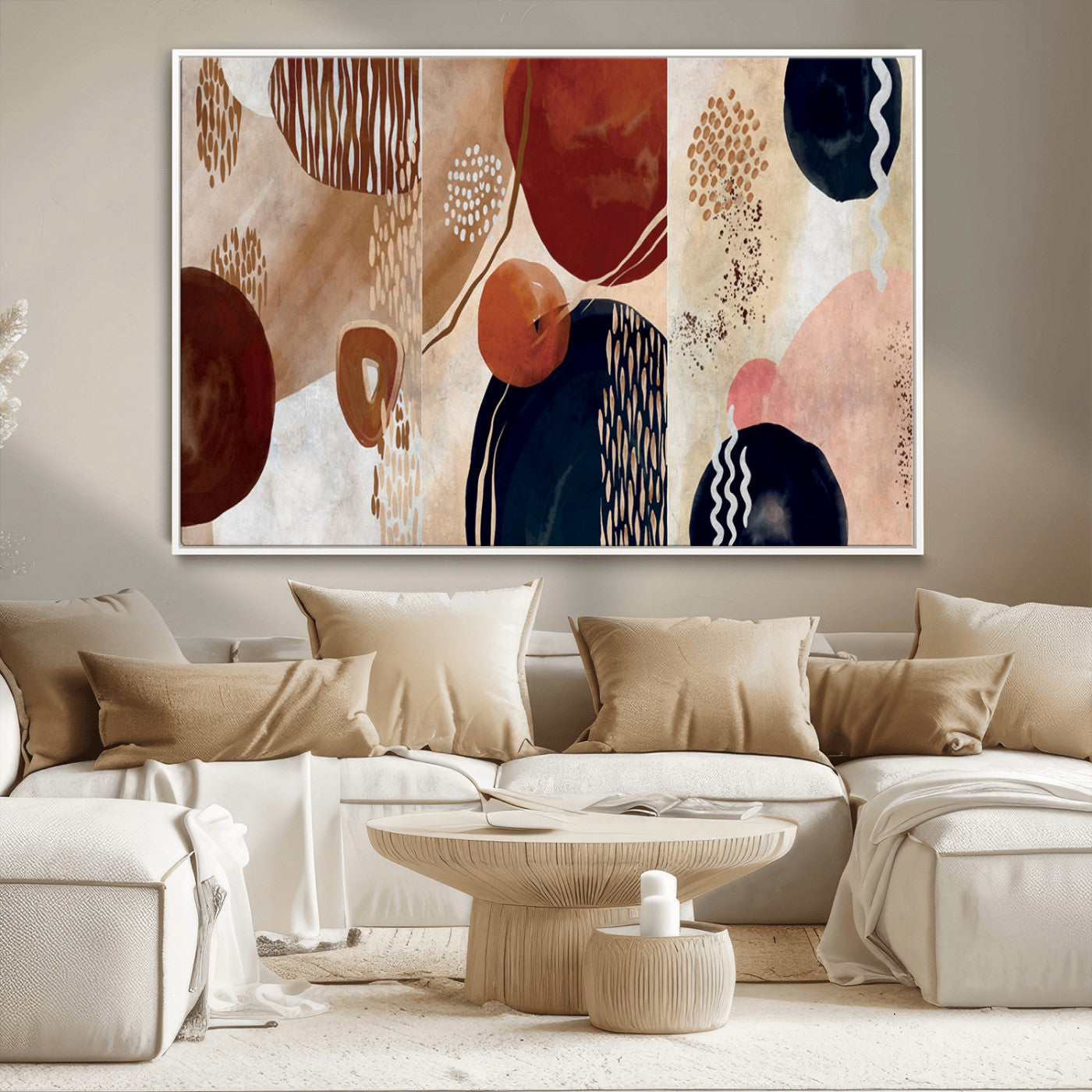 MGV-FC-36X24 - Boho Wall Art Canvas Print Set Mid-Century Prints Bohemian Wall Artwork Prints Boho Neutral
