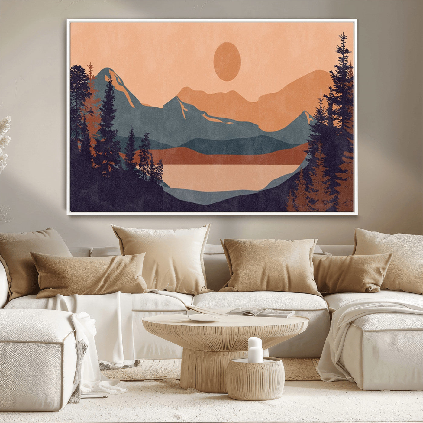 MGV-FC-36X24 - Modern Boho Sunset Canvas Print, Mountain Landscape Triptych – Giclée Canvas Art Print for Living