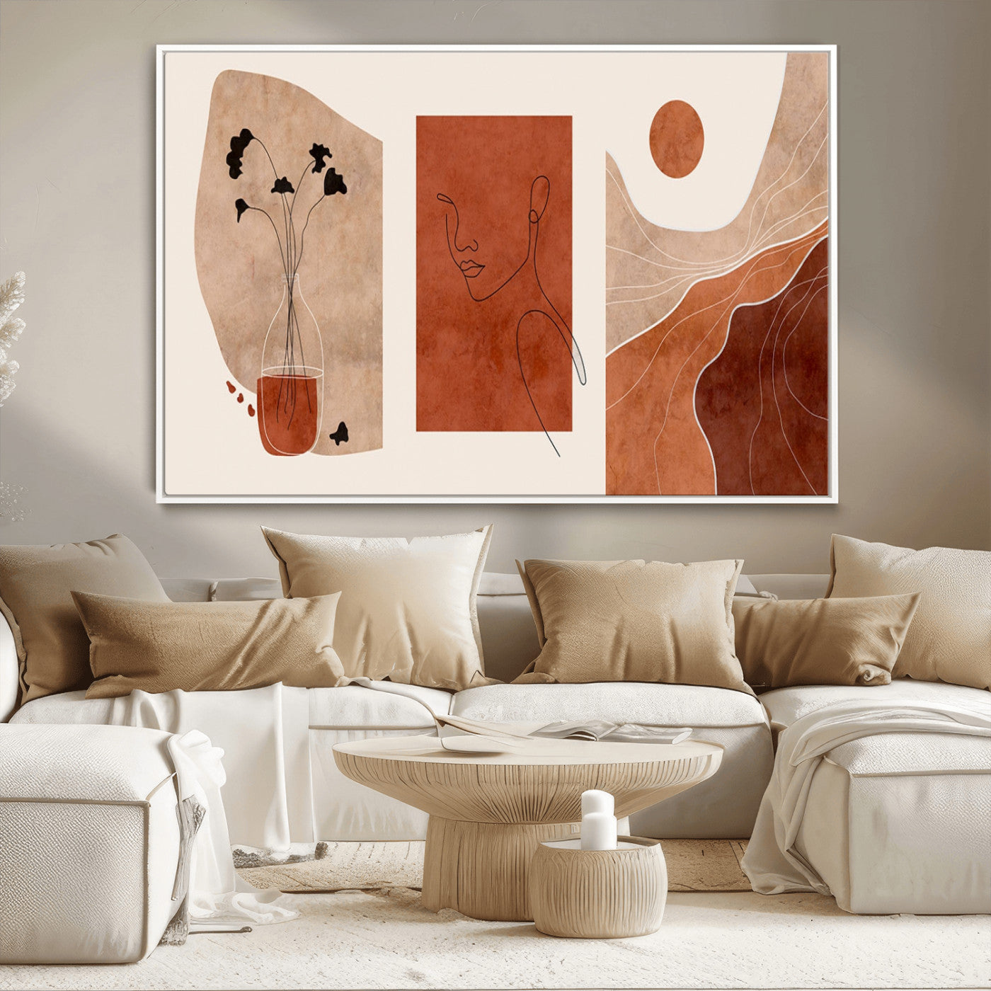 MGV-FC-36X24 - Boho Sunset Mountain Canvas Print, Modern Boho Sunset Mountain Landscape Triptych – Giclée Canvas