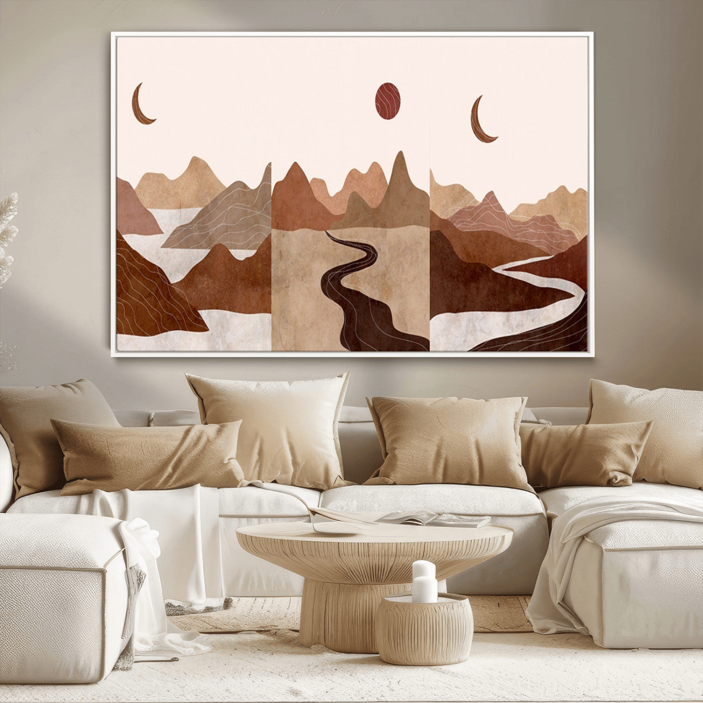 MGV-FC-36X24 - Boho Wall Art Canvas Print Set Mid-Century Prints Bohemian Wall Artwork Prints Boho Neutral