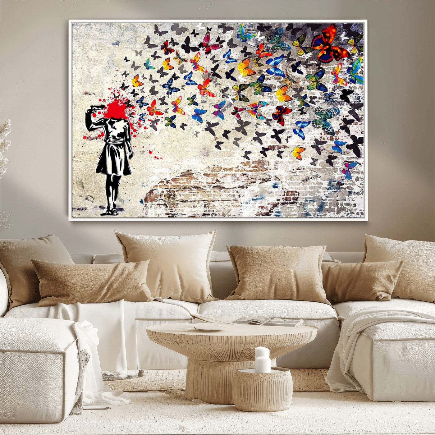 MGV-FC-36X24 - Banksy Art Butterfly Girl Explosion Canvas Art – Vibrant Urban Graffiti for Modern Interiors - Ready to Hang