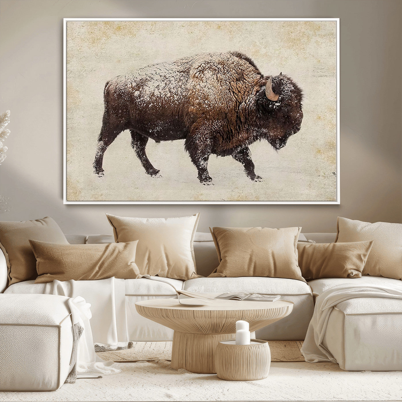MGV-FC-36X24 - Buffalo Wall Art, Western Bison Canvas Print, Rustic Buffalo Art for Cowboy Western Decor, Large Multi-Panel Giclee Canvas for Farmhouse Wall Decor