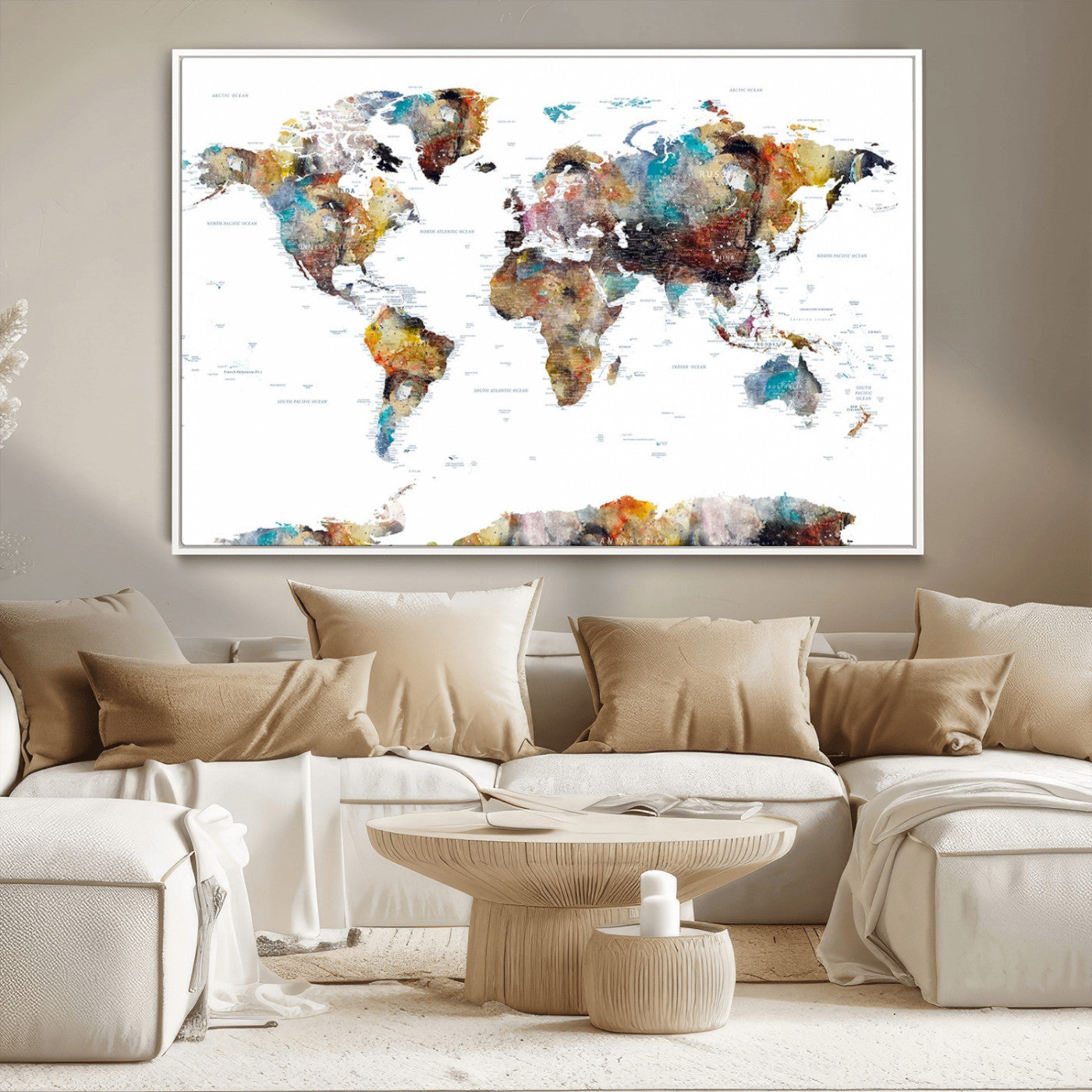 MGV-FC-36X24 - Push Pin World Map Canvas Print – Framed Wall Art for Couples to Track Their Travels – Anniversary