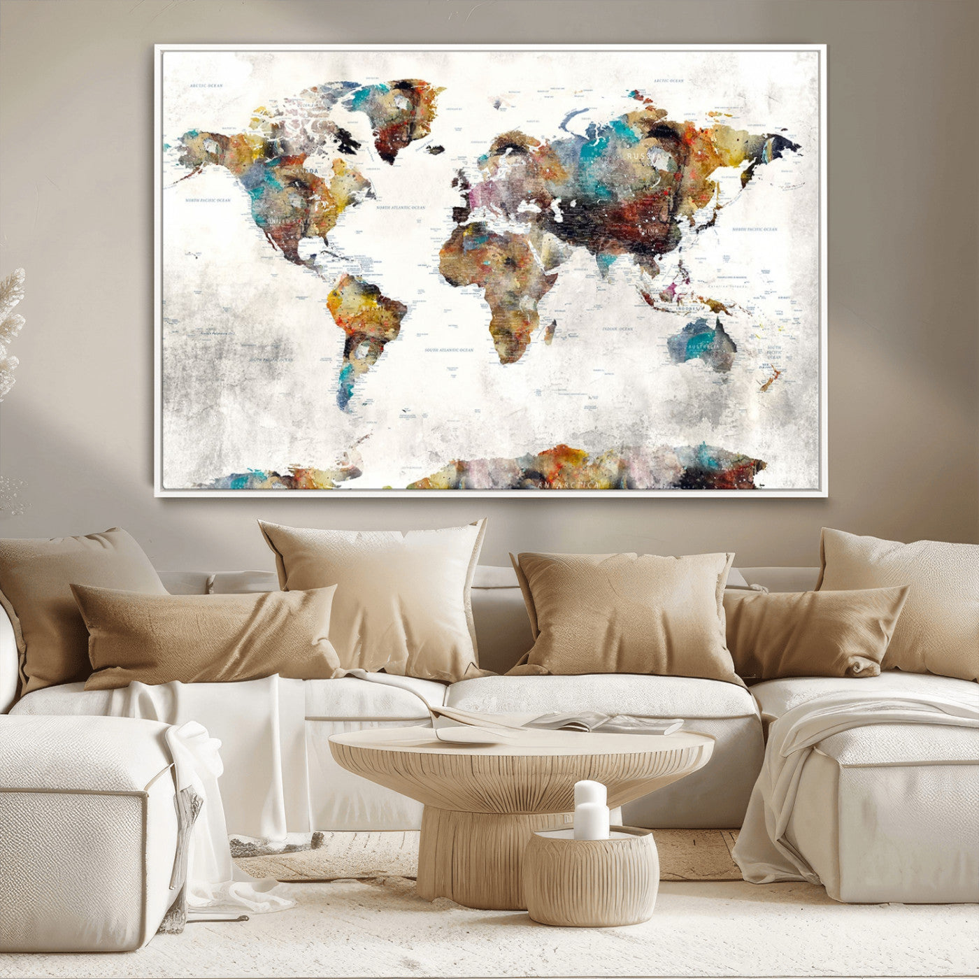 MGV-FC-36X24 - Push Pin World Map Canvas Print – Framed Wall Art for Couples to Track Their Travels – Anniversary