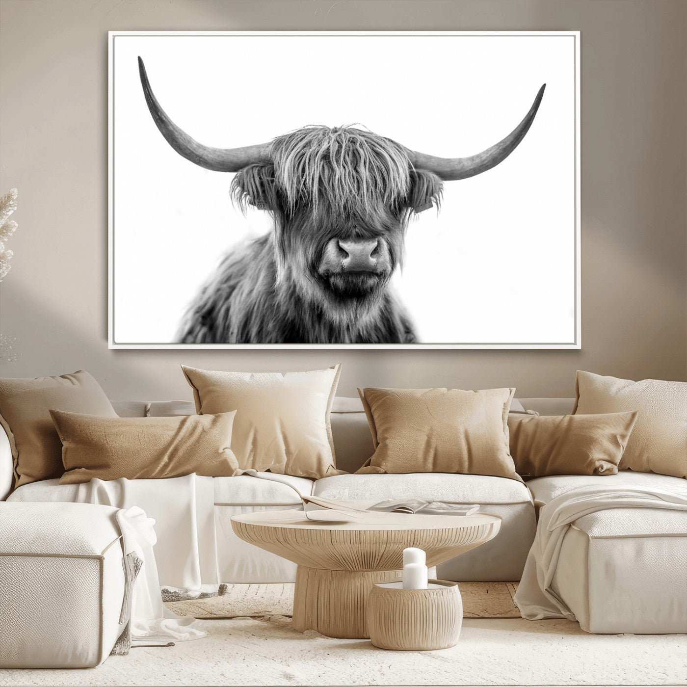 MGV-FC-36X24 - Scottish Highland Cow Cattle Art Print Wall Art Canvas Print for Farmhouse Decor, Framed Scottish