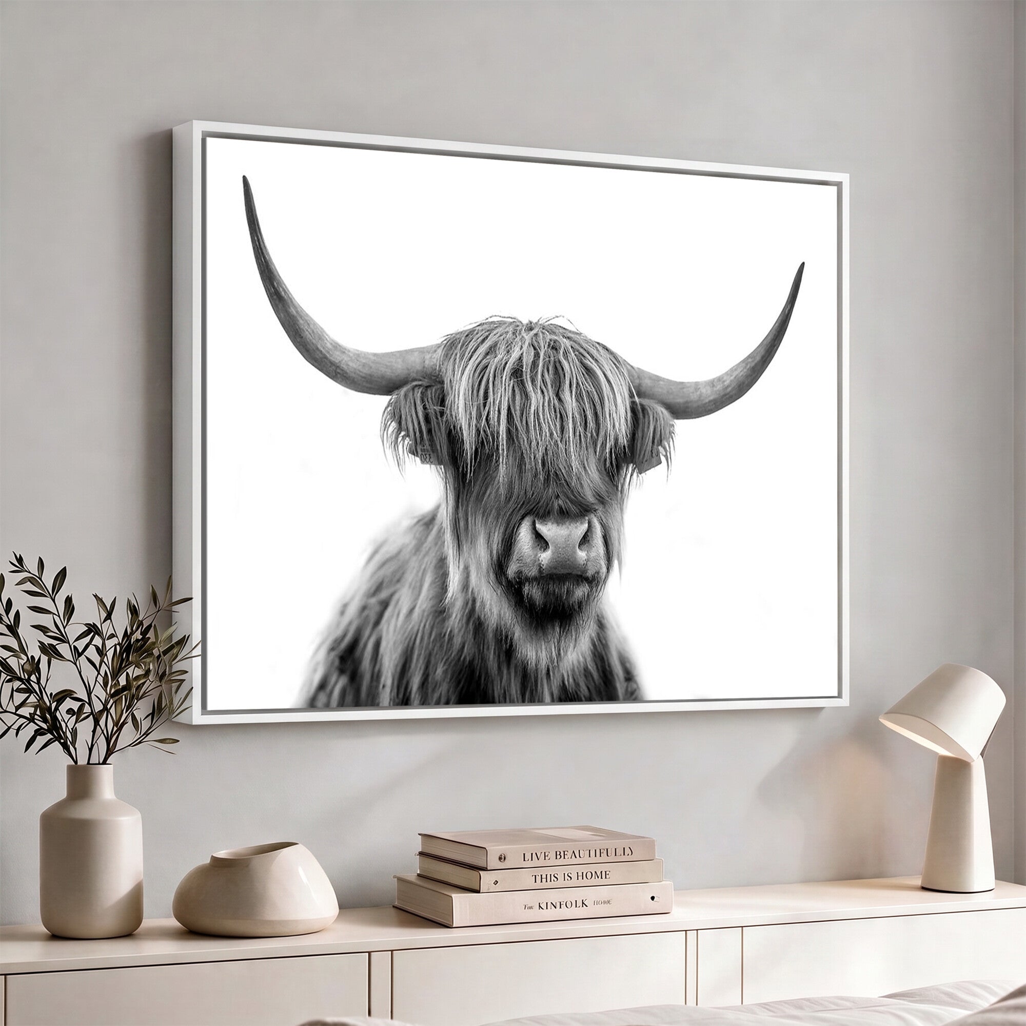 75503-_Poster-30x20 - Scottish Highland Cow Cattle Art Print Wall Art Canvas Print for Farmhouse Decor, Framed Scottish