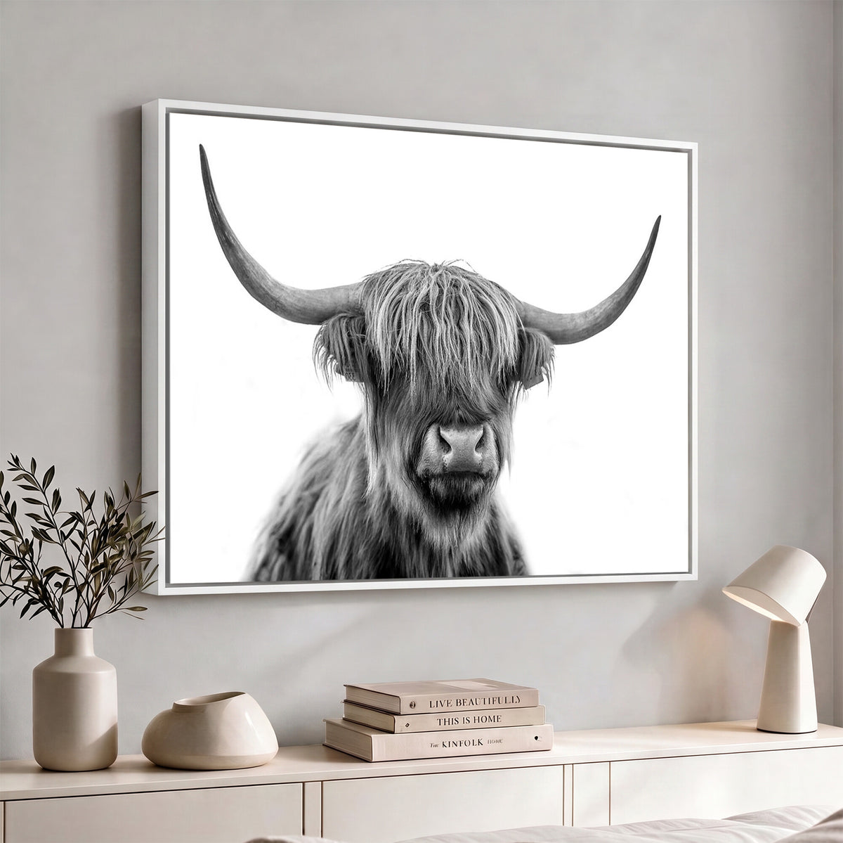 75503-_Poster-30x20 - Scottish Highland Cow Cattle Art Print Wall Art Canvas Print for Farmhouse Decor, Framed Scottish