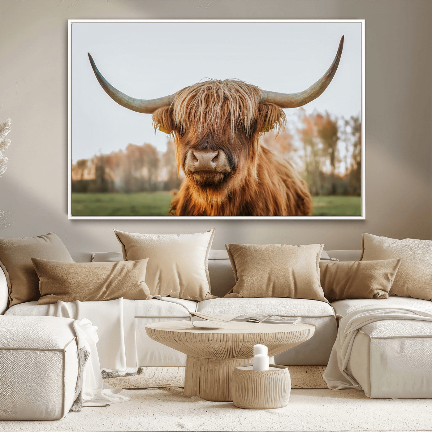 MGV-FC-36X24 - Highland Cow Animal Scottish Cattle Art Print Farmhouse Wall Art Canvas Print