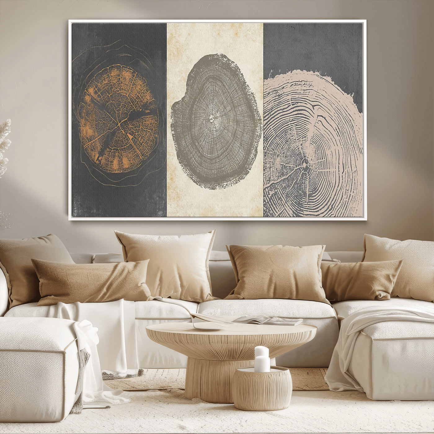 MGV-FC-36X24 - Boho Tree Ring Wall Art, Modern Minimalist Wood Grain Canvas, Tree Slice for Rustic Decor, Farmhouse Decor Giclee Canvas Print, Tree Ring Canvas Set