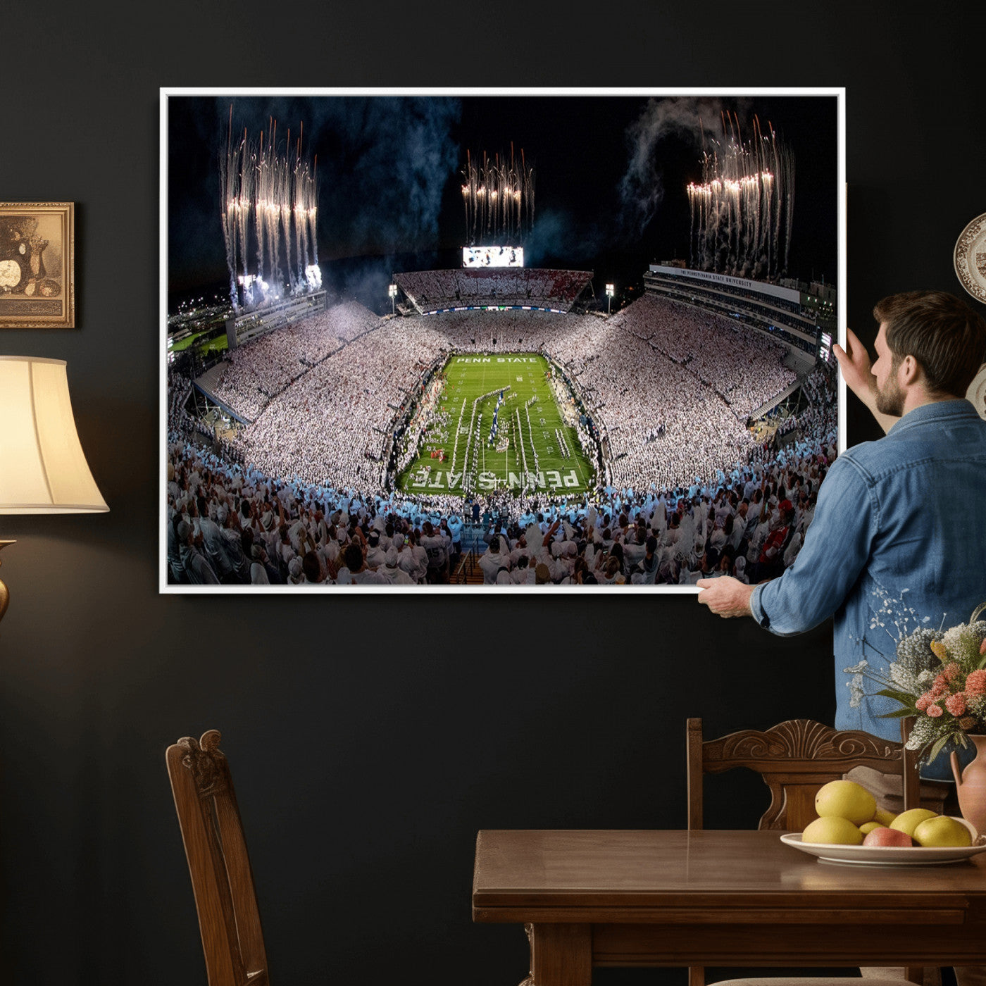 11391-MGV-CV-36X24 - Penn State Football Wall Art Canvas Print – Framed Stadium Game Day Sports Team Spirit Artwork for Home, Office