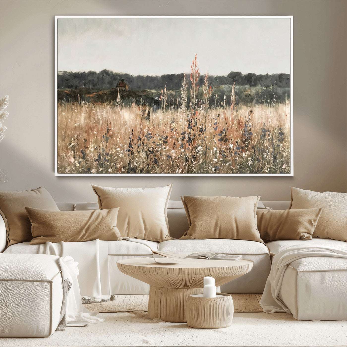 MGV-FC-36X24 - Abstract Wildflower Art Field Landscape Oil Painting Print, Country Field Wall Art - Framed Ready to Hang