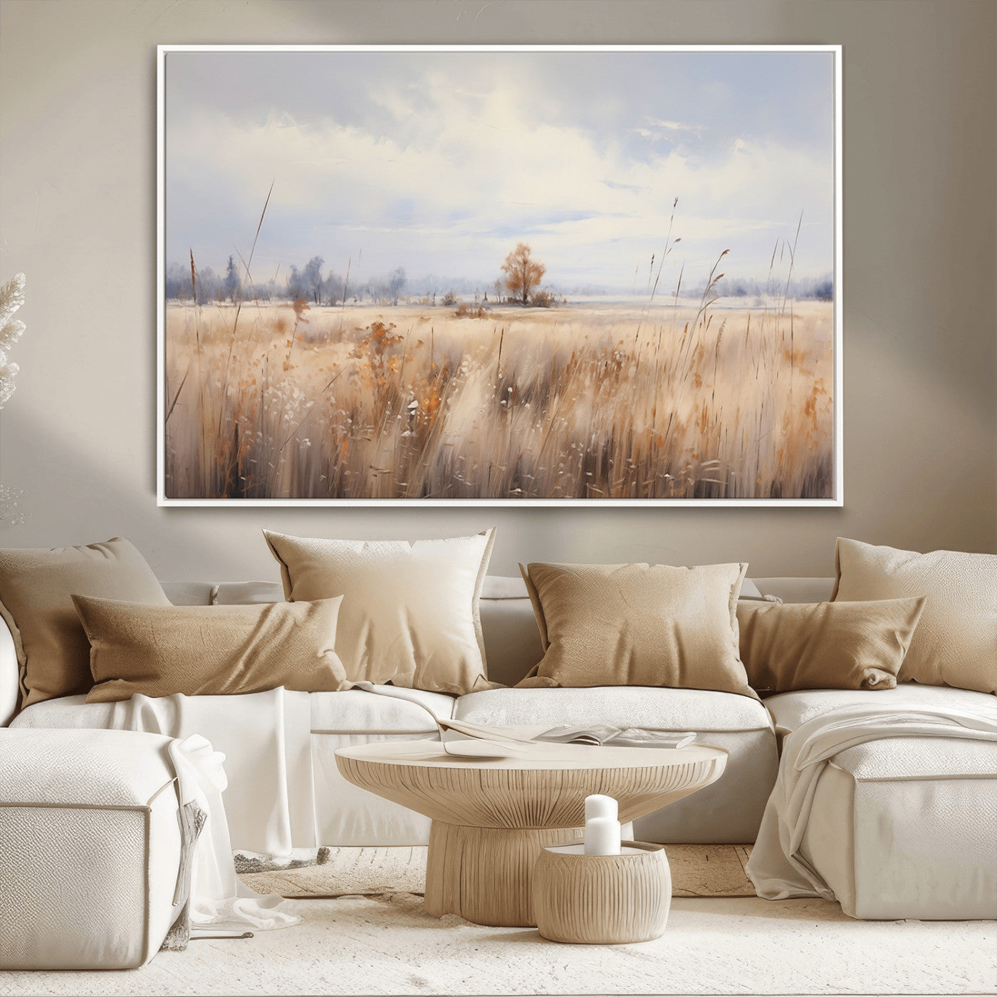 MGV-FC-36X24 - Golden Fields Wall Art Print Canvas – Serene Landscape of Nature’s Tranquility in Minimalist for