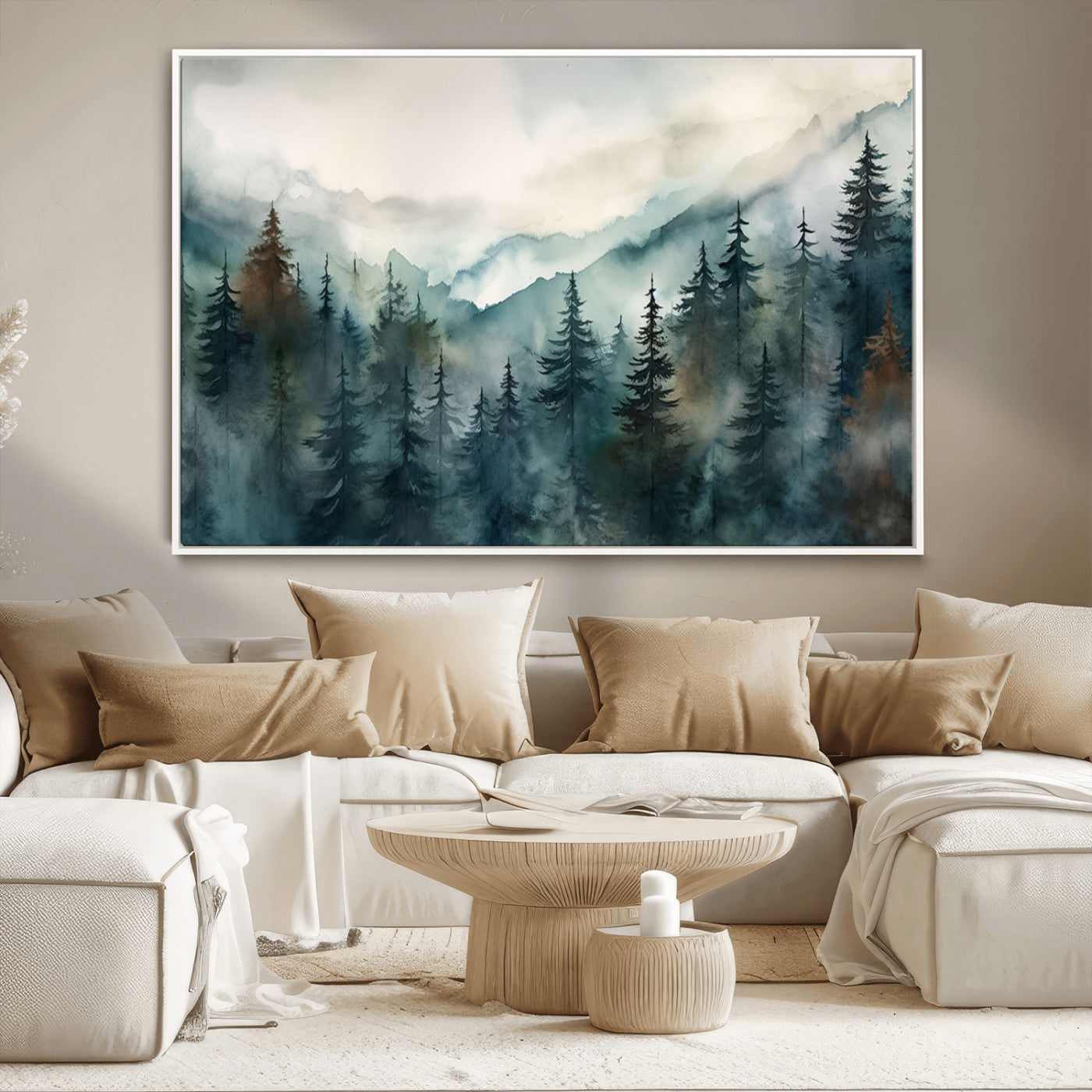 48468-MGV-CV-36X24-Serenity Forest Wall Art Canvas | Foggy Mountain Landscape Canvas Print for Living Room or Office | Nature-Inspired Woodland Decor