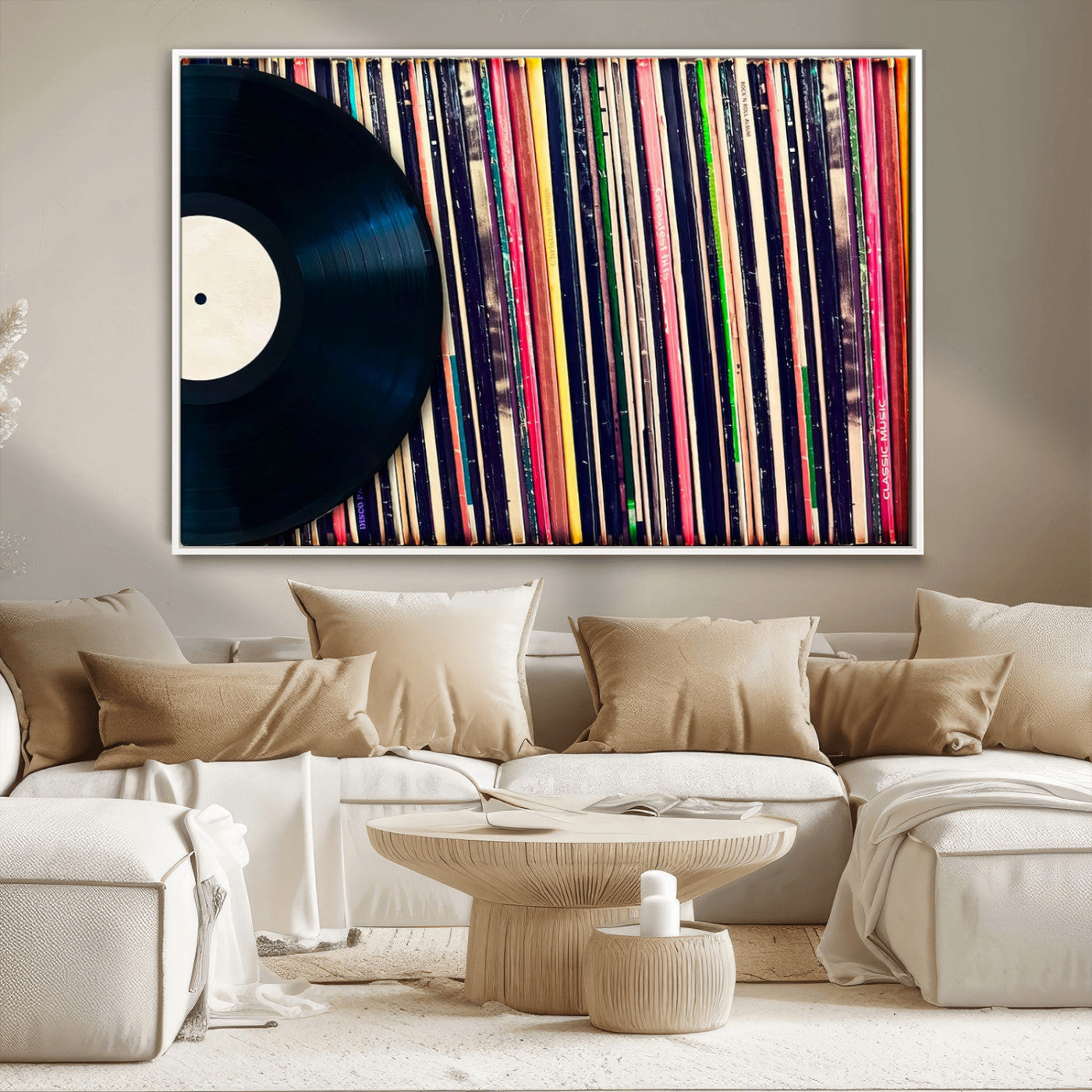 MGV-FC-36X24 - Vinyl Record and Album Collection Canvas Wall Art - Retro Music Decor for Living Room, Vintage Vinyl Lover’s Set
