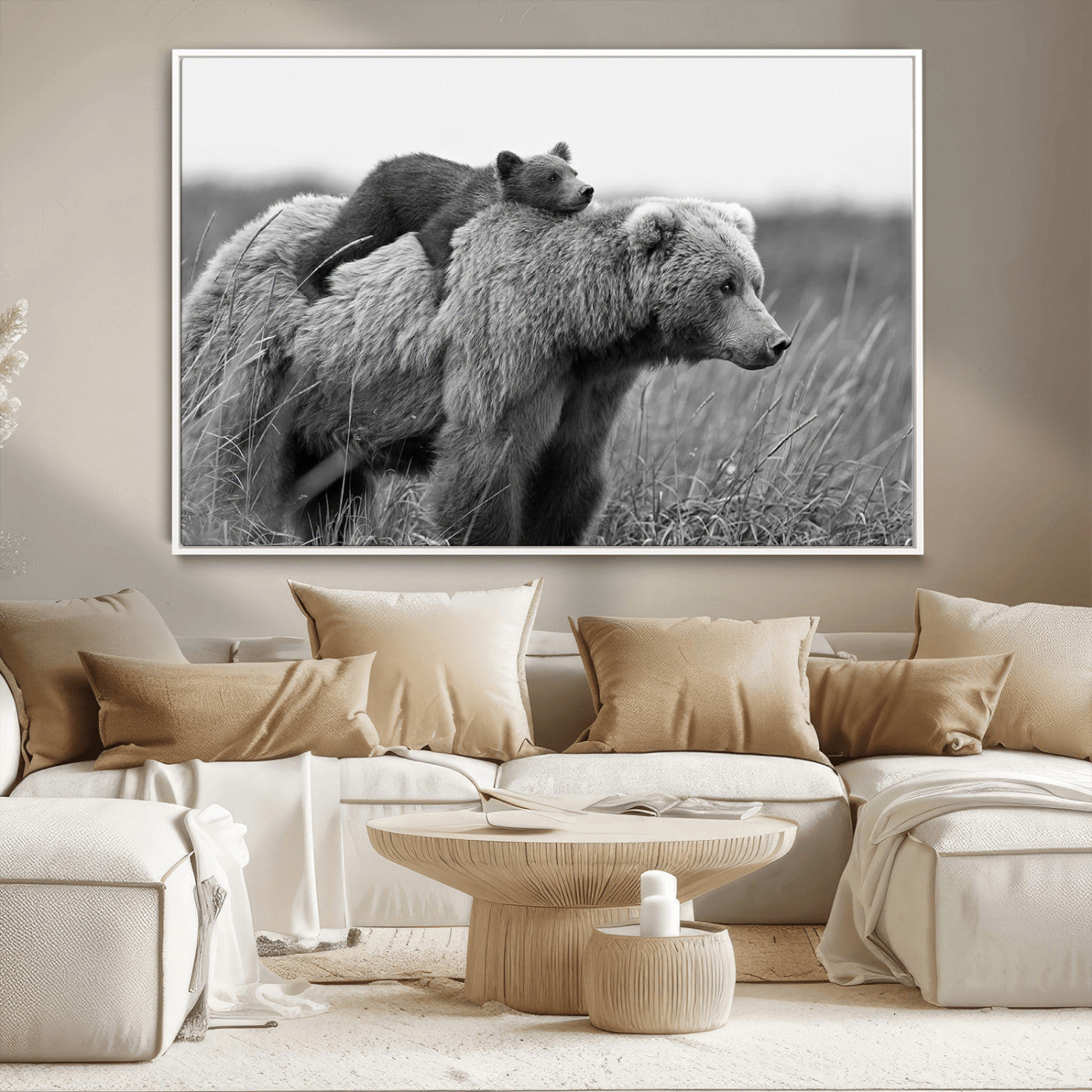 MGV-FC-36X24 - Bear and Cub Wall Art Canvas | 399 Bear Cub Wildlife-Inspired Animal Art for Living Room or Office | Grizzly Bear Print of Photography