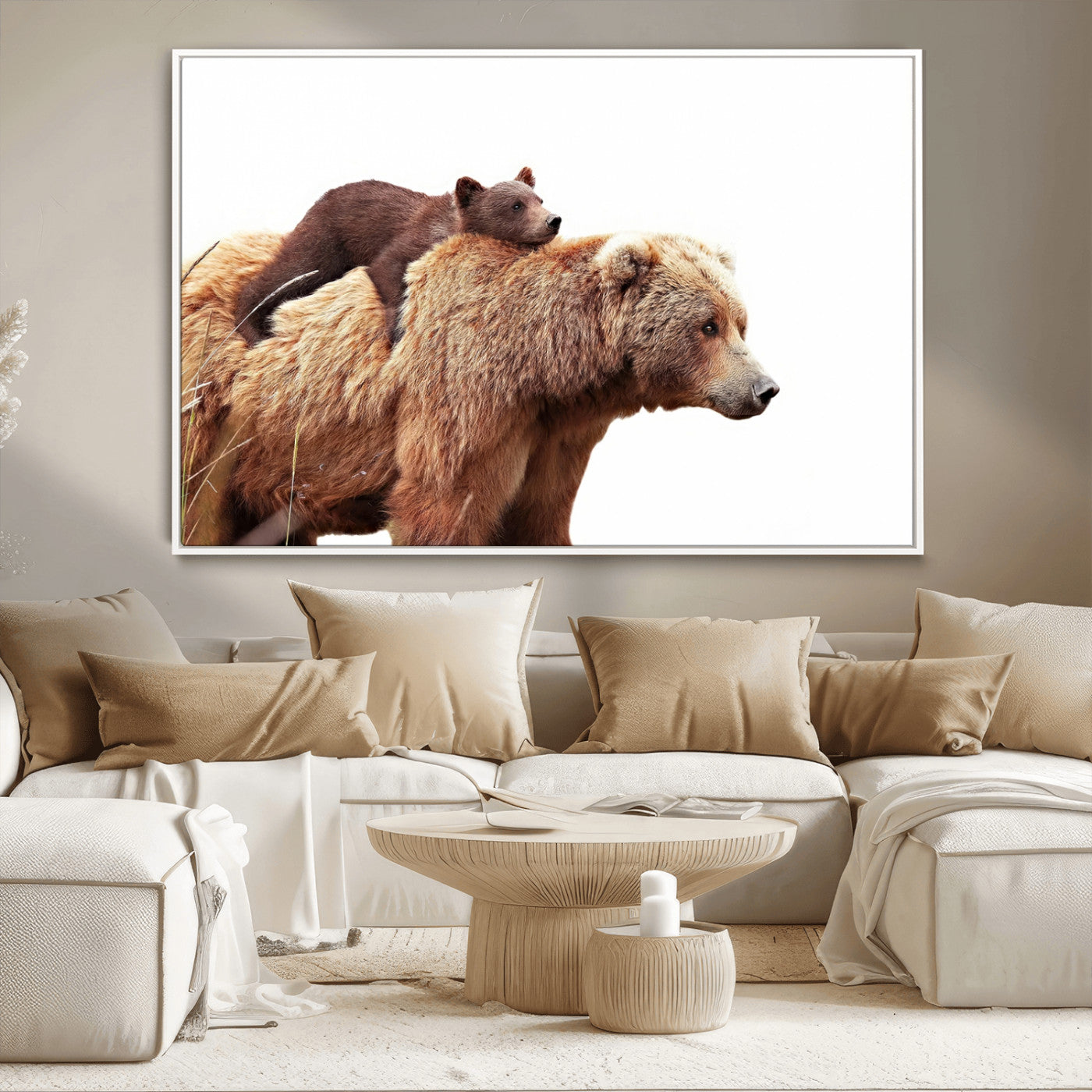MGV-FC-36X24 - Mother and Baby Bear Canvas Wall Art - Adorable Wildlife Animal Print, Cozy Rustic Decor for Living Room,