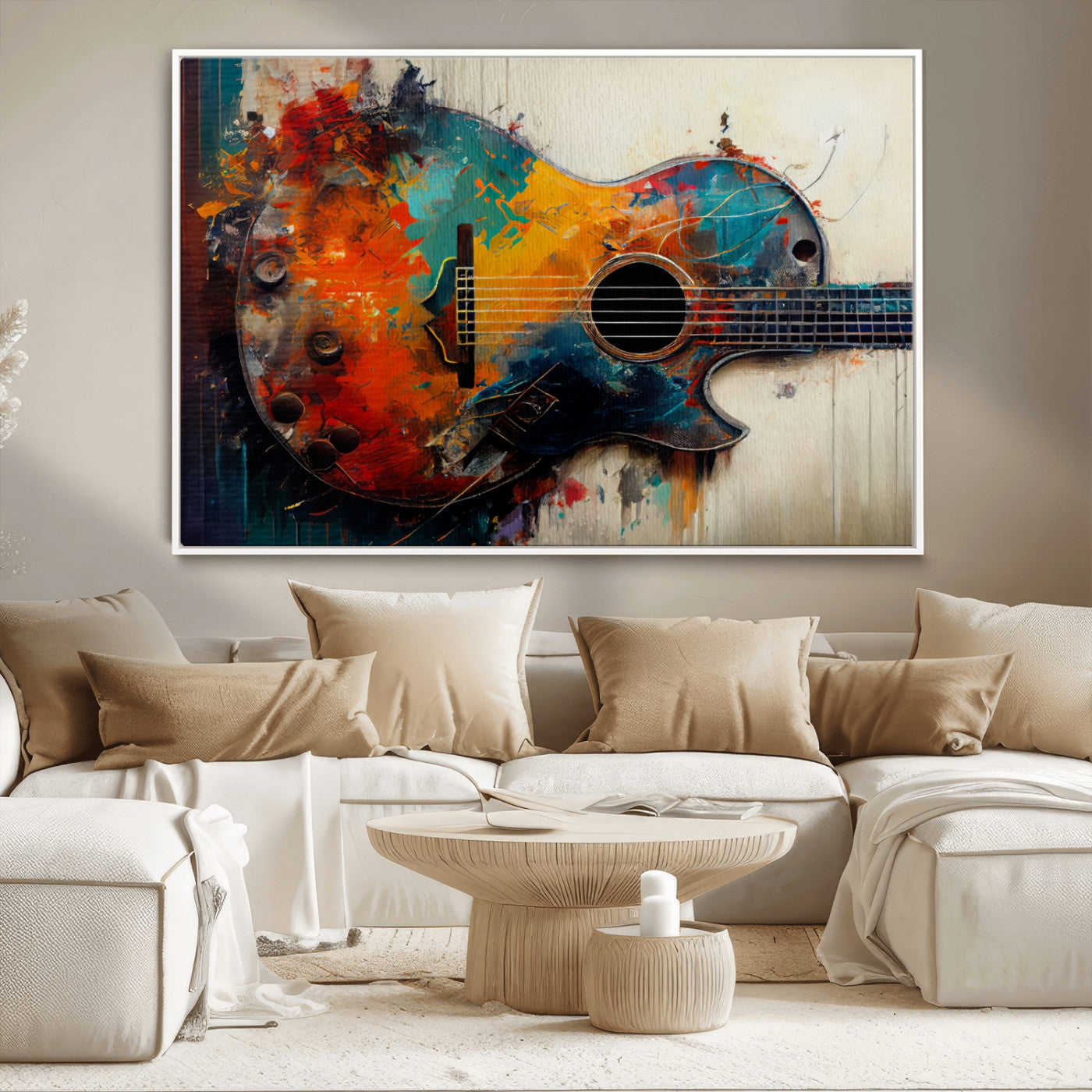 MGV-FC-36X24 - Abstract Guitar Wall Art Canvas | Vibrant Music-Inspired Art for Living Room or Studio | Colorful Music Decor Canvas Print