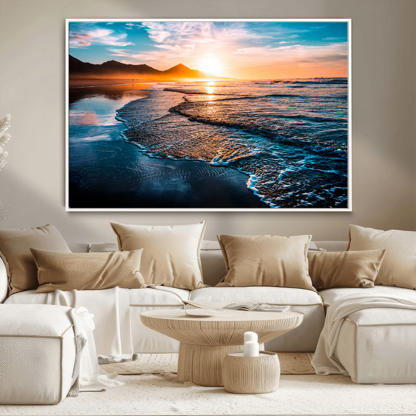 MGV-FC-36X24 - Beach Ocean Sunset on the Sea Wall Art Canvas, Beach Ocean Sunset Canvas Print