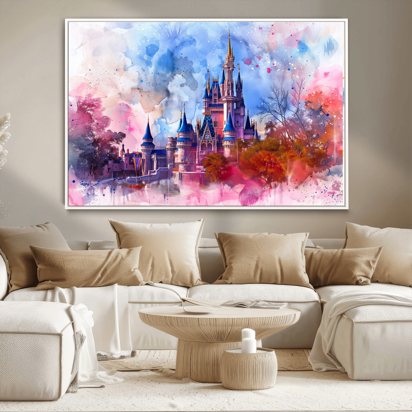 MGV-FC-36X24 - Disney Wall Art: Dreamy Watercolor Cinderella Castle Canvas Print