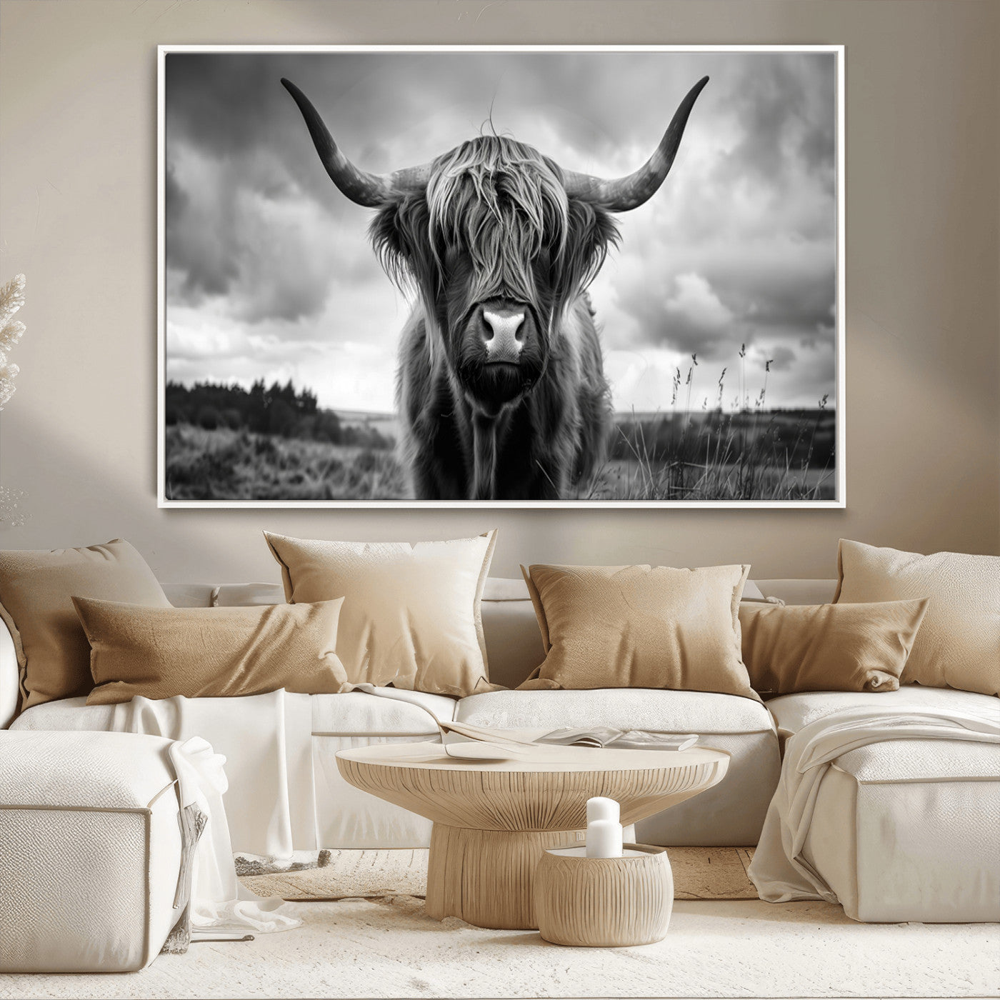 MGV-FC-36X24 - Scottish Cow Wall Art Canvas Print | Longhorn Wall Art | Bighorn Animal Wall Art