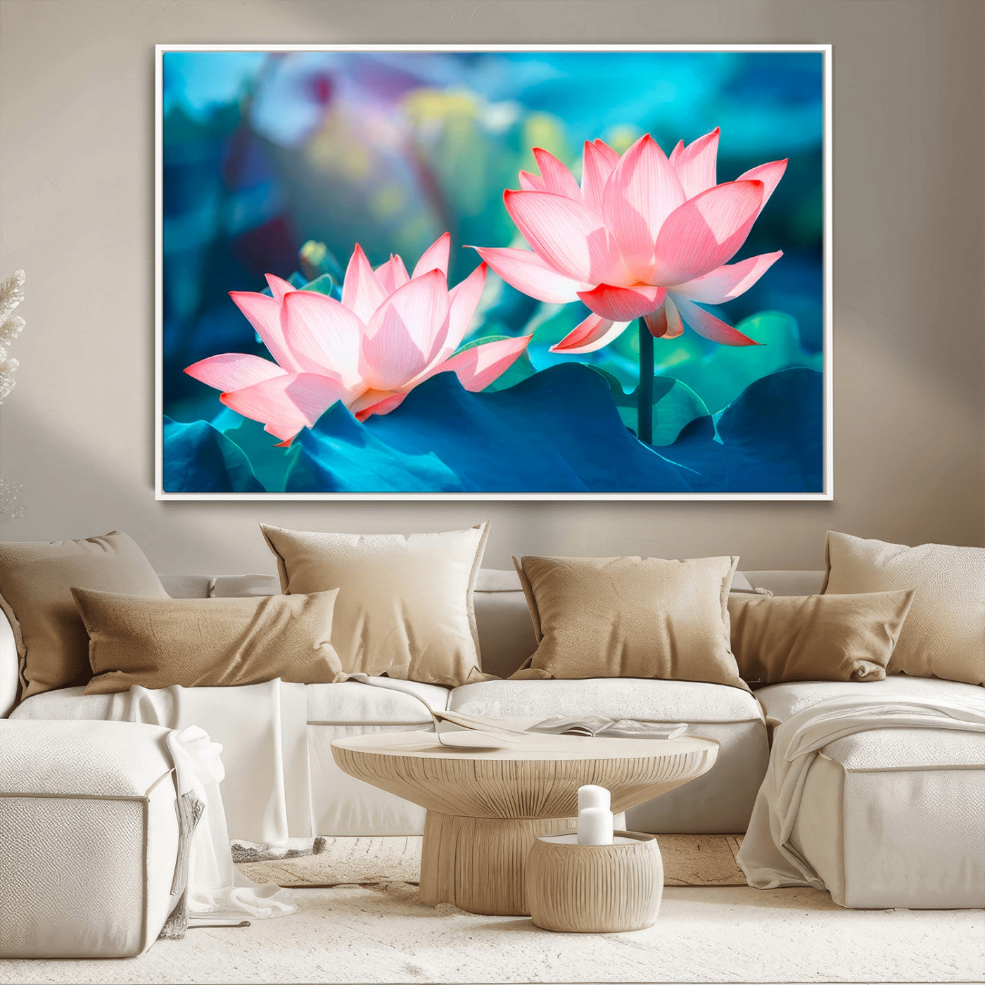 MGV-FC-36X24 - Pink Lotus Flower Canvas Wall Art | Vibrant Floral Wall Decor for Living Room, Office, or Bedroom | Large Botanical Art