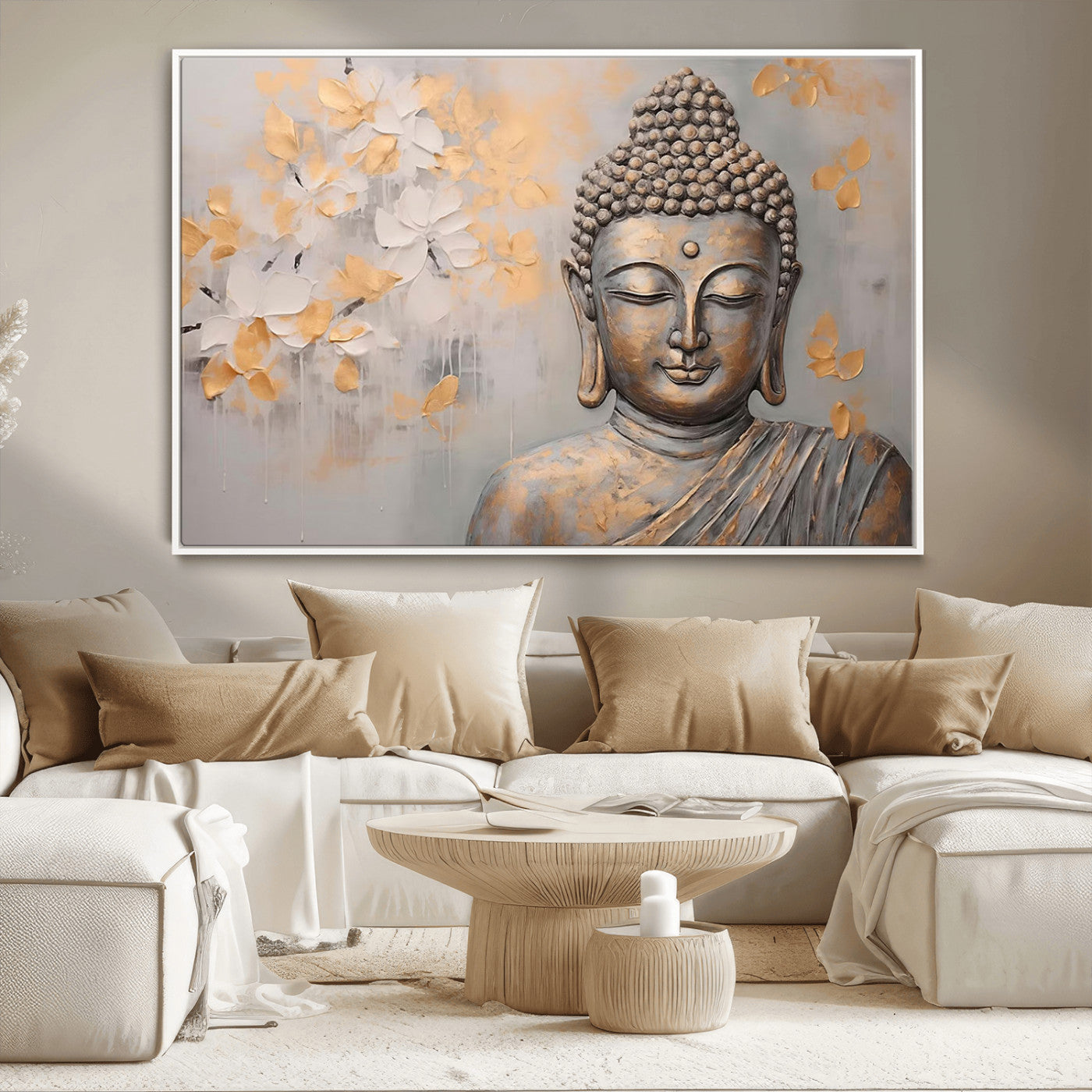 MGV-FC-36X24 - Abstract Buddha Statue Wall Art Canvas Print - Modern Meditation Decor for Living Room, Office, Yoga Studio Decor