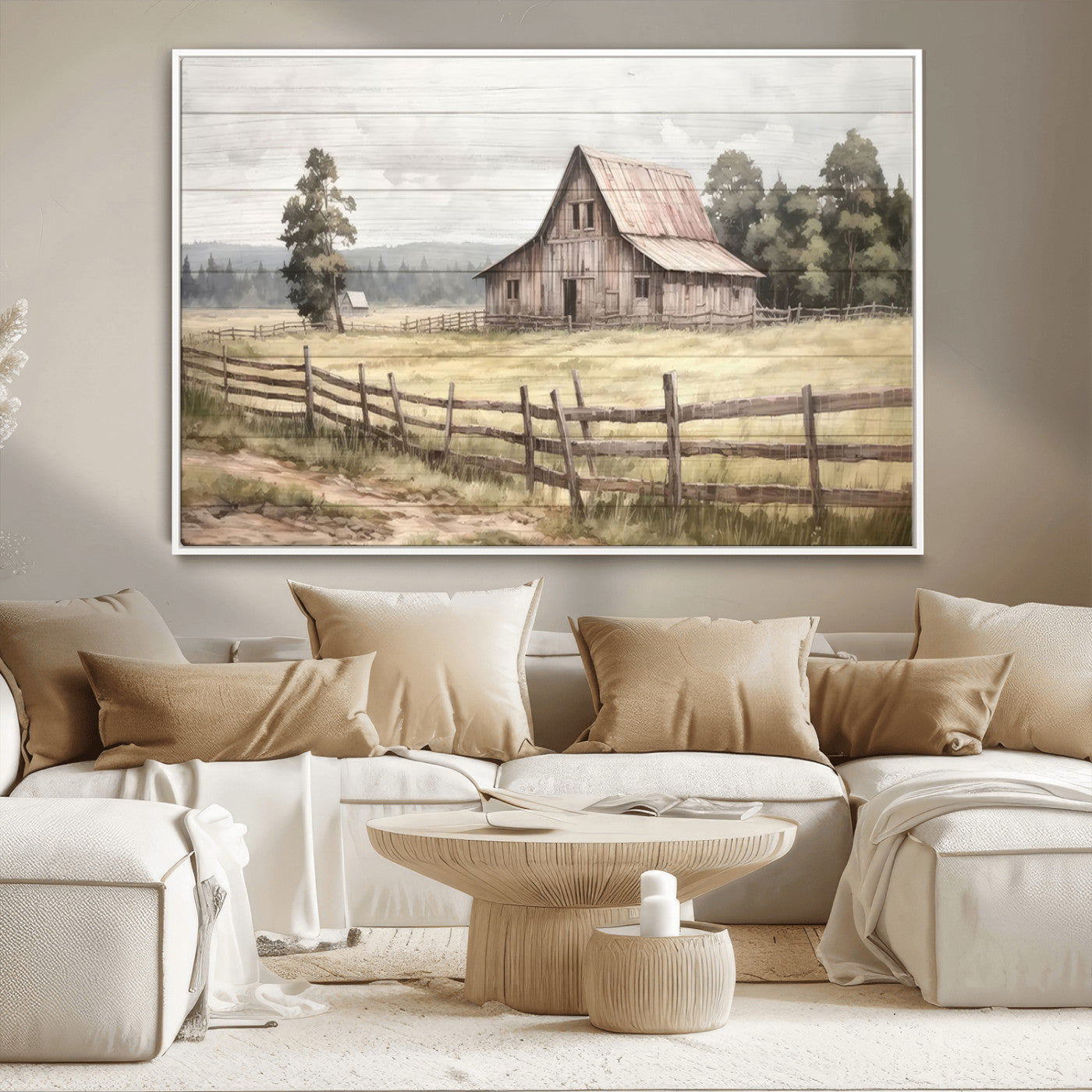 MGV-FC-36X24 - Rustic Farmhouse Barn Wall Art | 3-Panel Framed Gallery Wrap Giclee Canvas Print for Living Room, Farmhouse, or Office | Country Landscape Wall Art