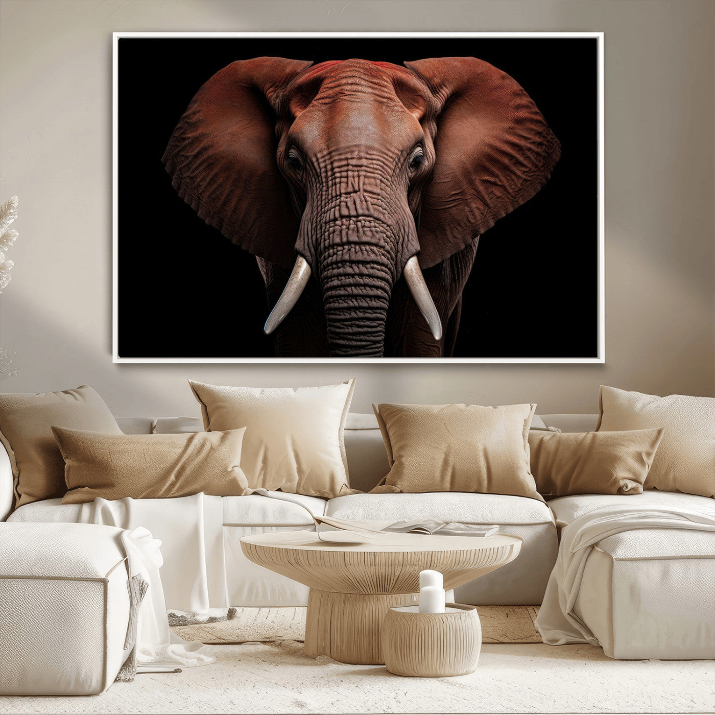 -Wild Elephant Wall Art Canvas Print, Africa Savannah Wild Animal Wall Decor Print