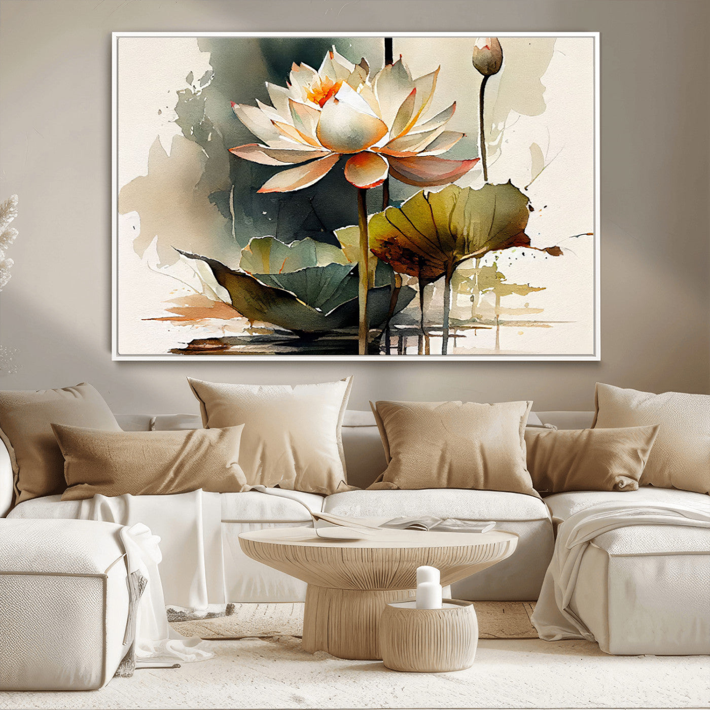 MGV-FC-36X24 - Lotus Flower Watercolor Canvas Print – A Symbol of Serenity and Growth, Captured in Soft Watercolors – Contemporary Wall Art for Tranquil Spaces