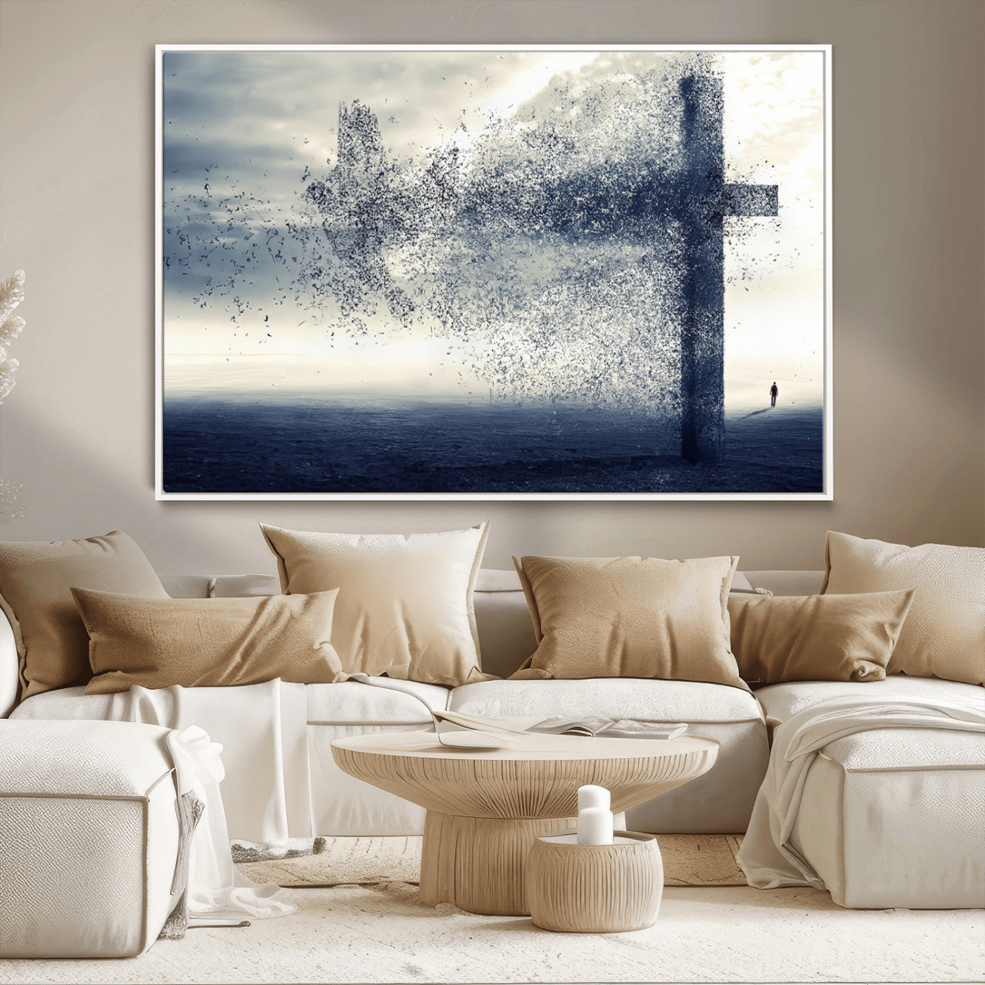 MGV-FC-36X24 - Jesus and the Fading Cross Wall Art Print – Symbol of Faith, Christian Wall Art Canvas Print, Framed and Ready to Hang