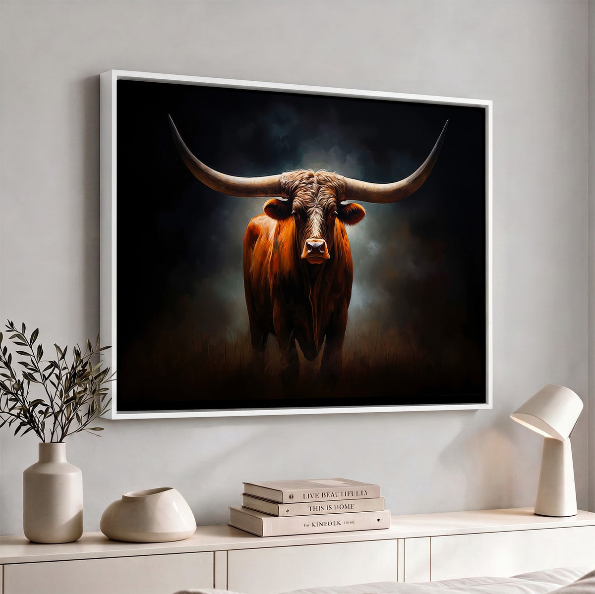 48896-MGV-CV-24X16 - Abstract Texas Longhorn Wall Art Print | 3-Panel Large Texas Longhorn Canvas