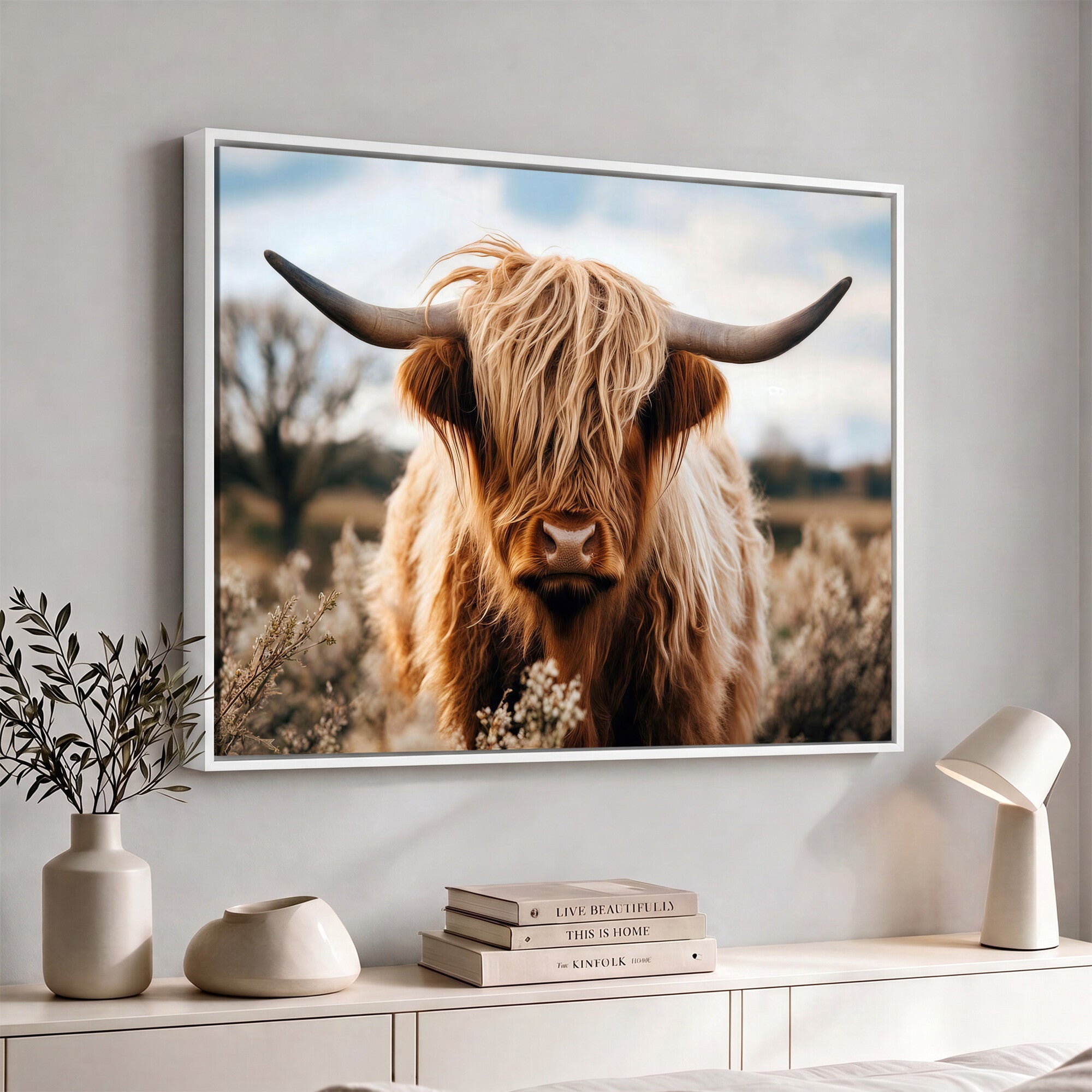 55903-_Poster-30x20 - Scottish Cow Longhorn Wall Art Canvas Print