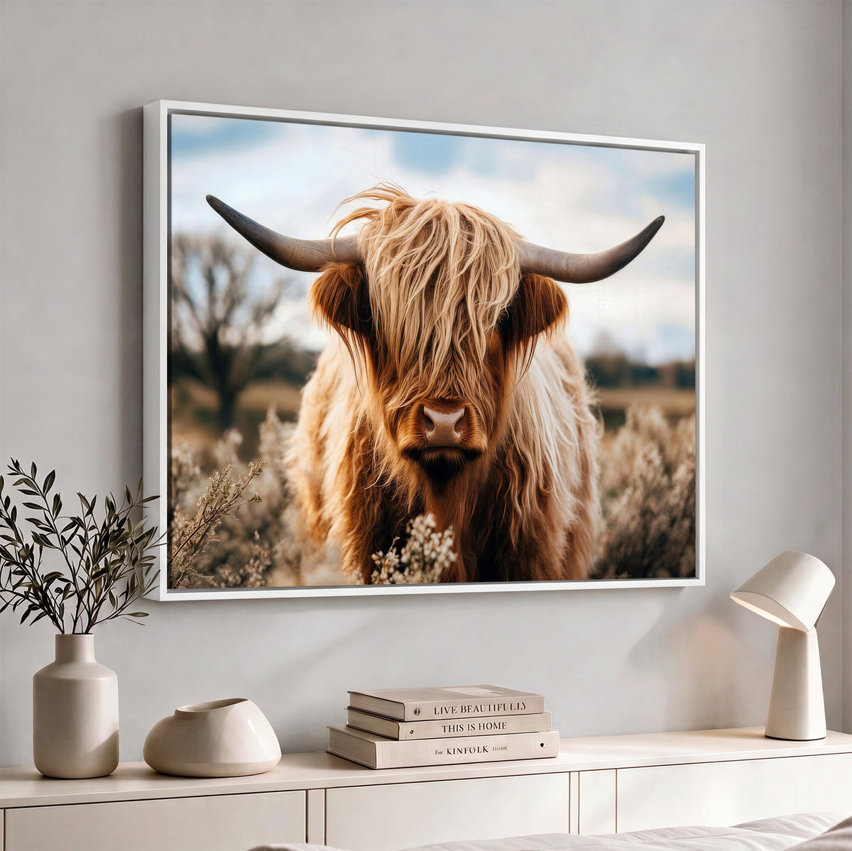 55903-_Poster-30x20 - Scottish Cow Longhorn Wall Art Canvas Print