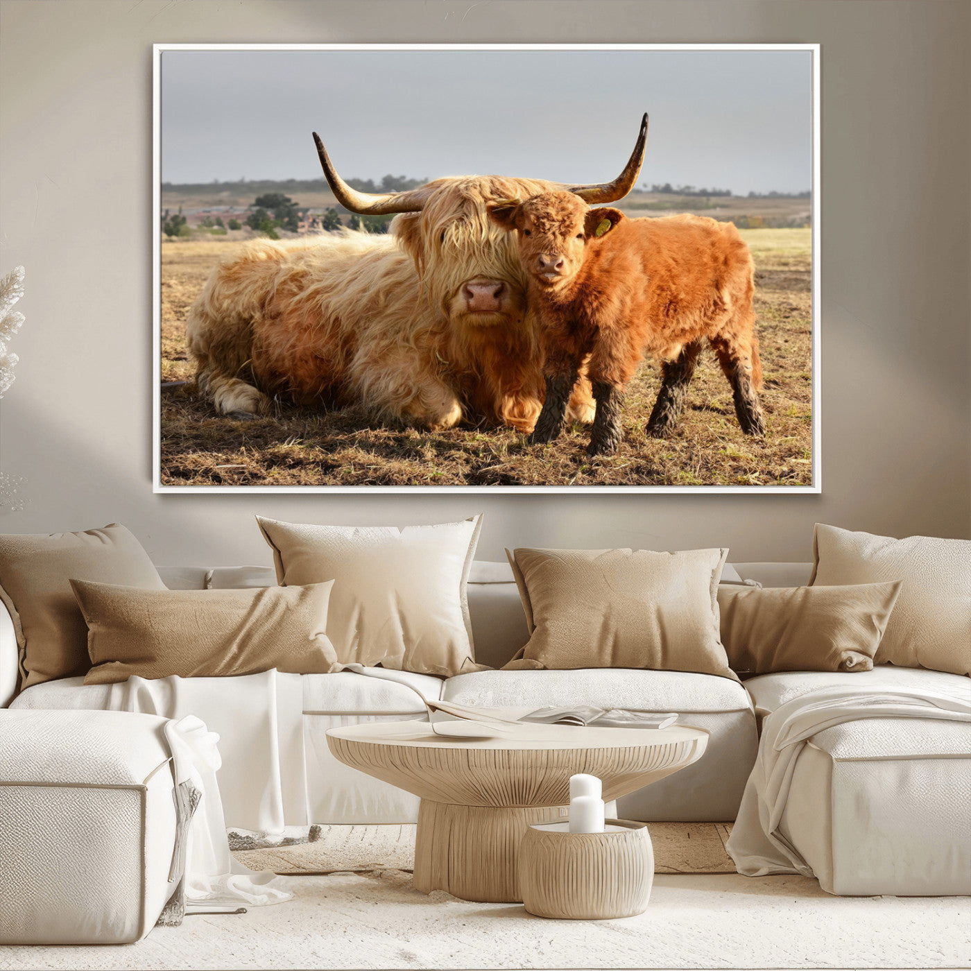 MGV-FC-36X24 - Highland Cow Canvas Wall Art Animal Print for Farm House Decor