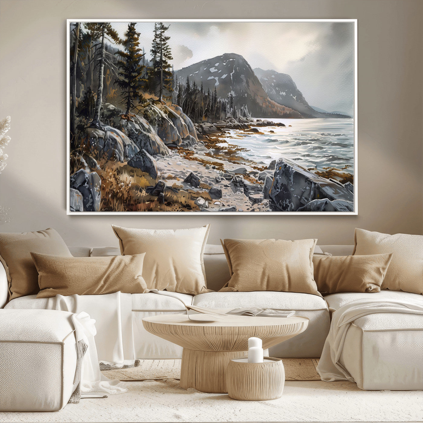 -Serene Coastal View of Acadia National Park - Stunning 3-Panel Wall Art Canvas Print, Framed, Ready